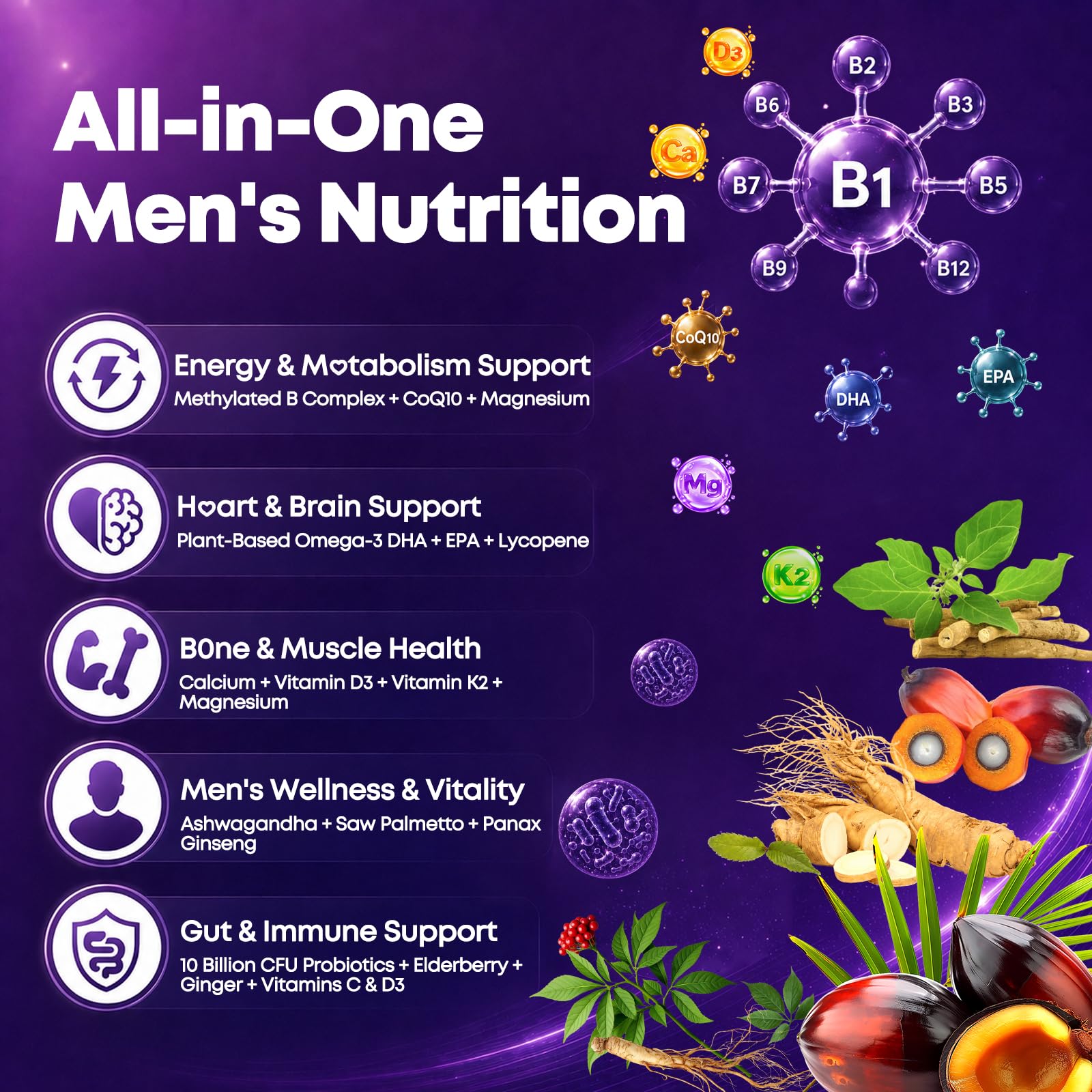 Mens Multivitamins Gummies with Omega-3, CoQ10 & Probiotics, 90 Count — Amazon image 3
