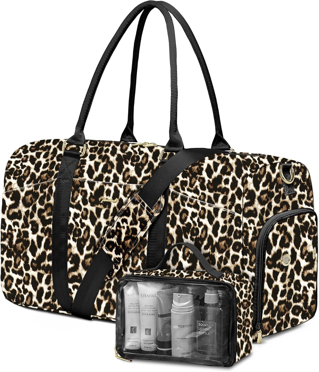 Women Weekender Travel Duffle Bag: Travel Duffel Overnight Bags with Shoe Compartment Large Carry on Tote with Toiletry Bag Weekend Traveling Yoga Gym Hospital Bag for Women with Wet Pocket Cheetah