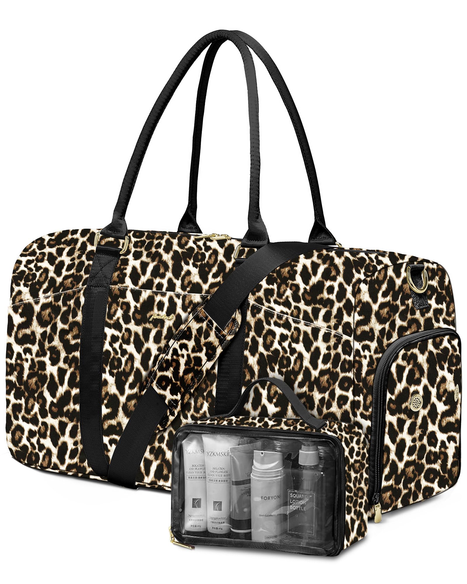 Women Weekender Travel Duffle Bag: Travel Duffel Overnight Bags with Shoe Compartment Large Carry on Tote with Toiletry Bag Weekend Traveling Yoga Gym Hospital Bag for Women with Wet Pocket Cheetah