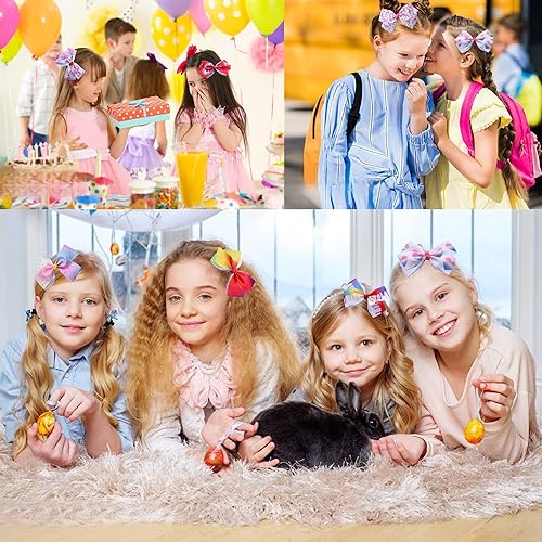Miniatura 4 de Paquete de 12 lazos para el pelo para niñas, coloridos lazos de grogrén para el cabello, pinzas de cocodrilo, accesorios para el cabello para niñas,