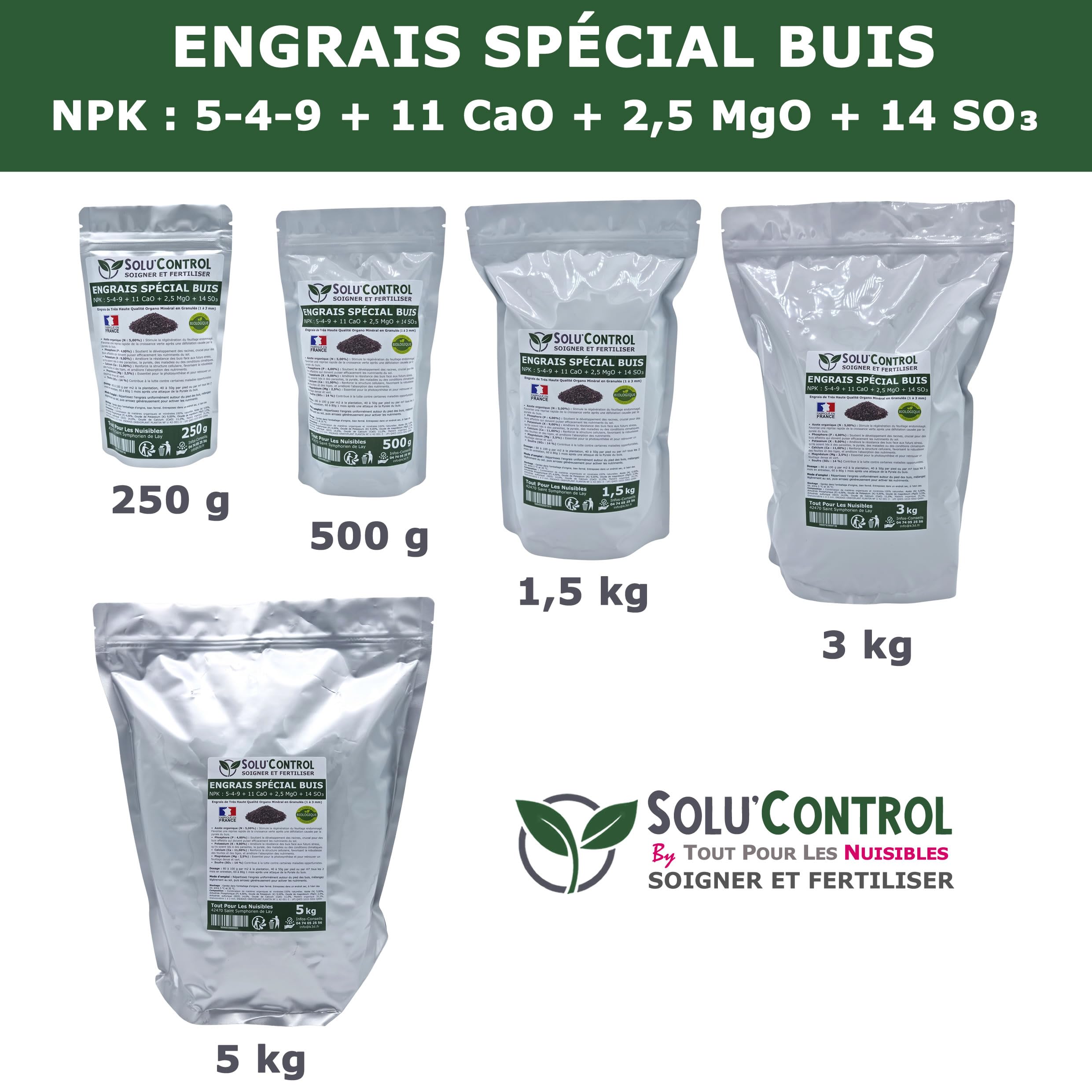 Engrais Spécial Buis 5 kg - SoluControl - Formulation haute qualité Organo-Minerale - Idéal après attaque de la chenille de la Pyrale ou maladies du buis