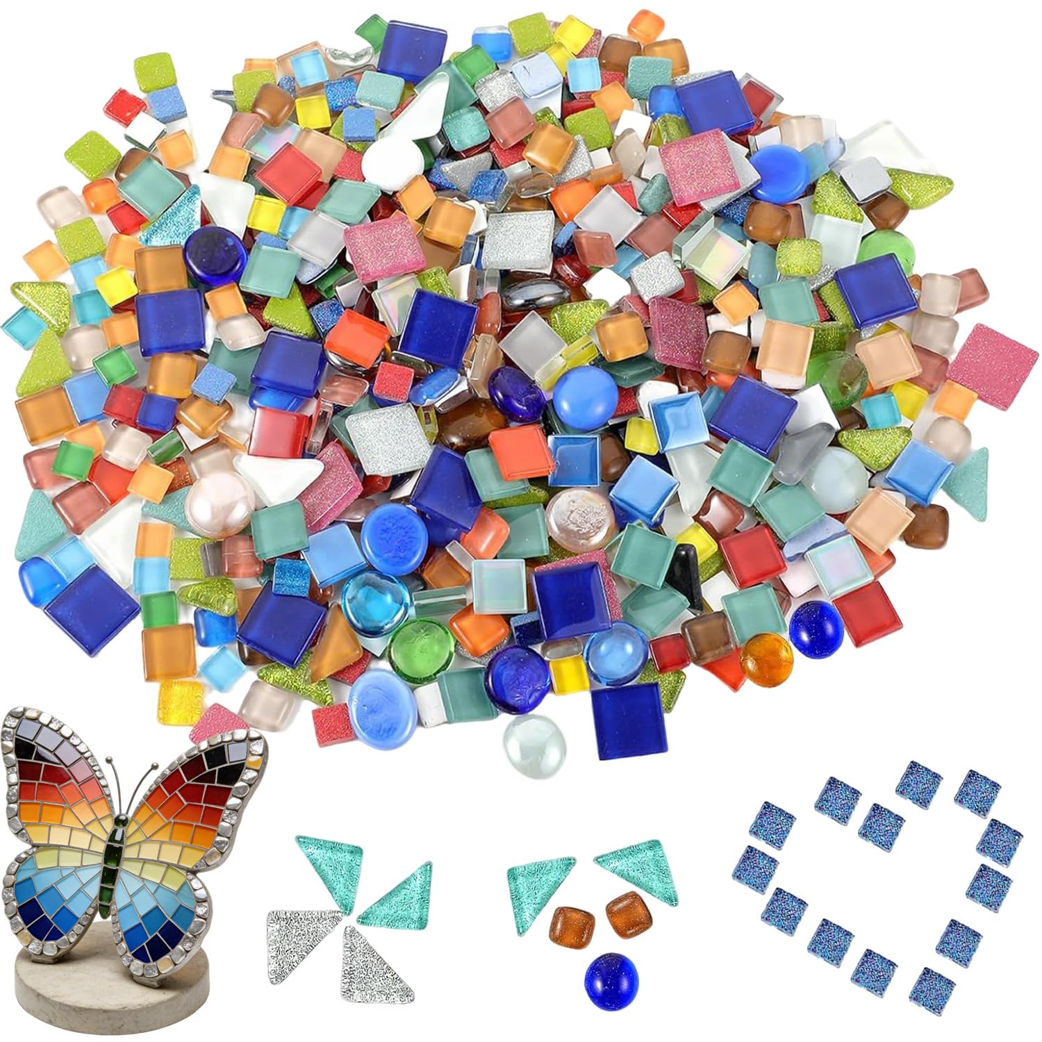 Xtrillogen 900g Crystal Mosaic Tiles Arts and Crafts,Multicoloured Mixed Stained Glass Craftwork,Mosaic Kits for Adults,Suitable for Home,Kitchen and Bathroom Decor(Mosaic A)