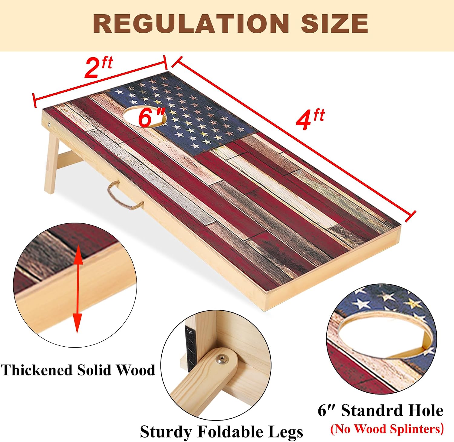 Sportdo 4x2 ft Solid Wood Cornhole Set with 8 Bean Bags, Regulation Size Cornhole Board Set for Adults, Cornhole Game Set for Tailgate Backyard Toss Games Indoor&Outdoor Activities