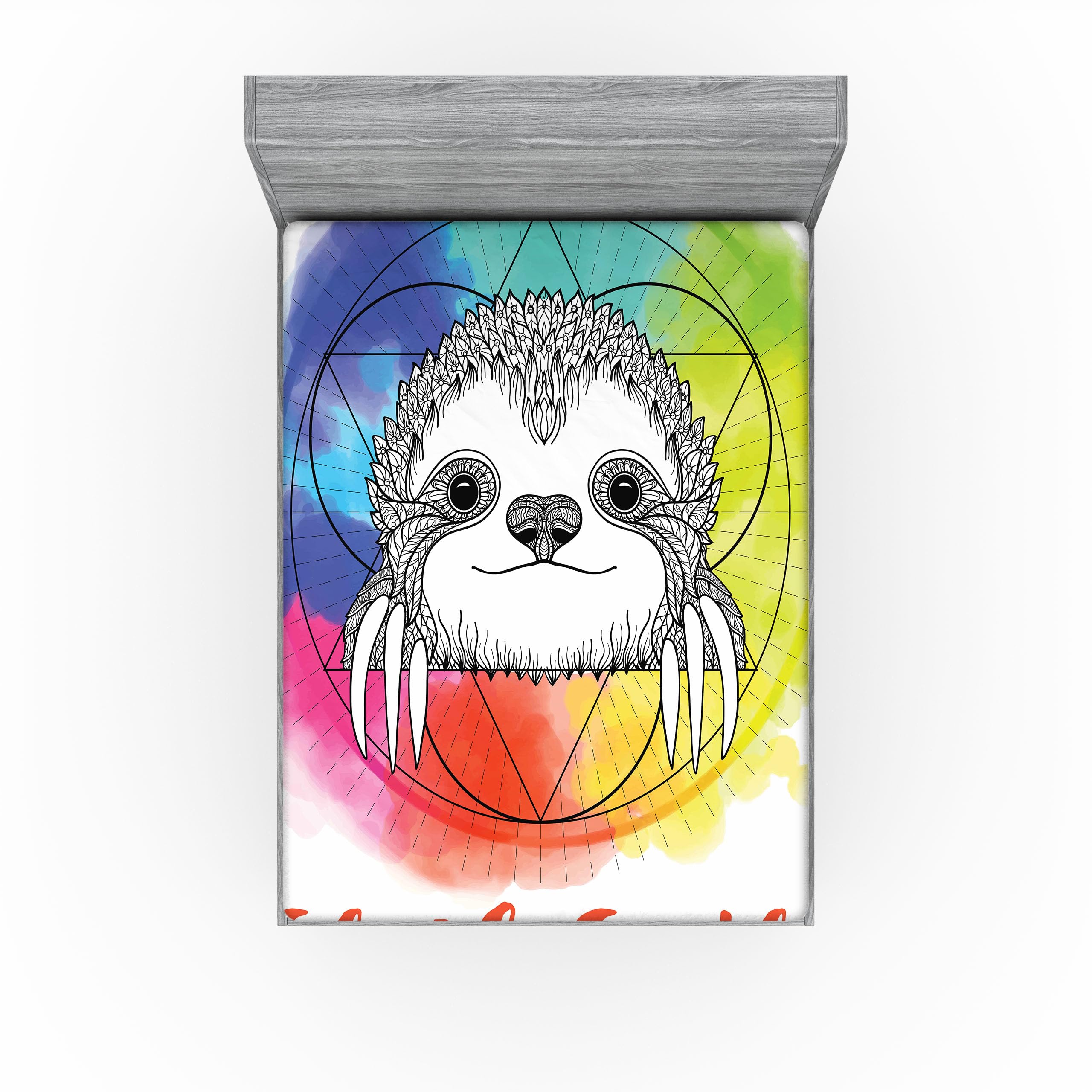 Ambesonne Animal 2 Pack Fitted Sheet, Rainbow Sloth Sketch, Bed Cover All-Round Elastic Deep Pockets 2 Pieces, Package Contains 2 Full Size Fitted Sheets, Pale Orange