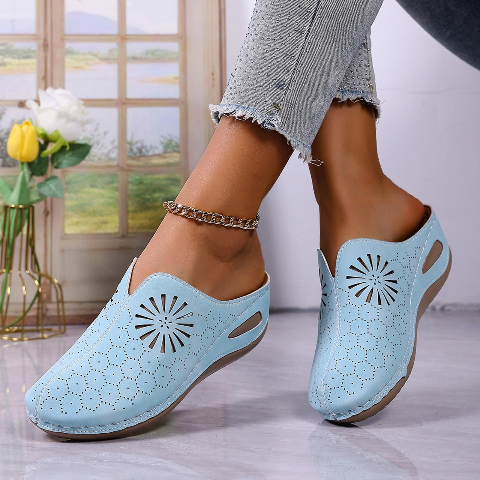 Generico Sandales CompenséEs Confortables LéGèRes AntidéRapantes Semelle Souple Respirantes Chaussures Femme éTé éLéGantes Mules OrthopéDiques Coupe Large Ville Usage Quotidien