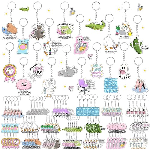 100 Pcs Funny Keychains Bulk, Cute Sarcastic Acrylic Keychains Employee