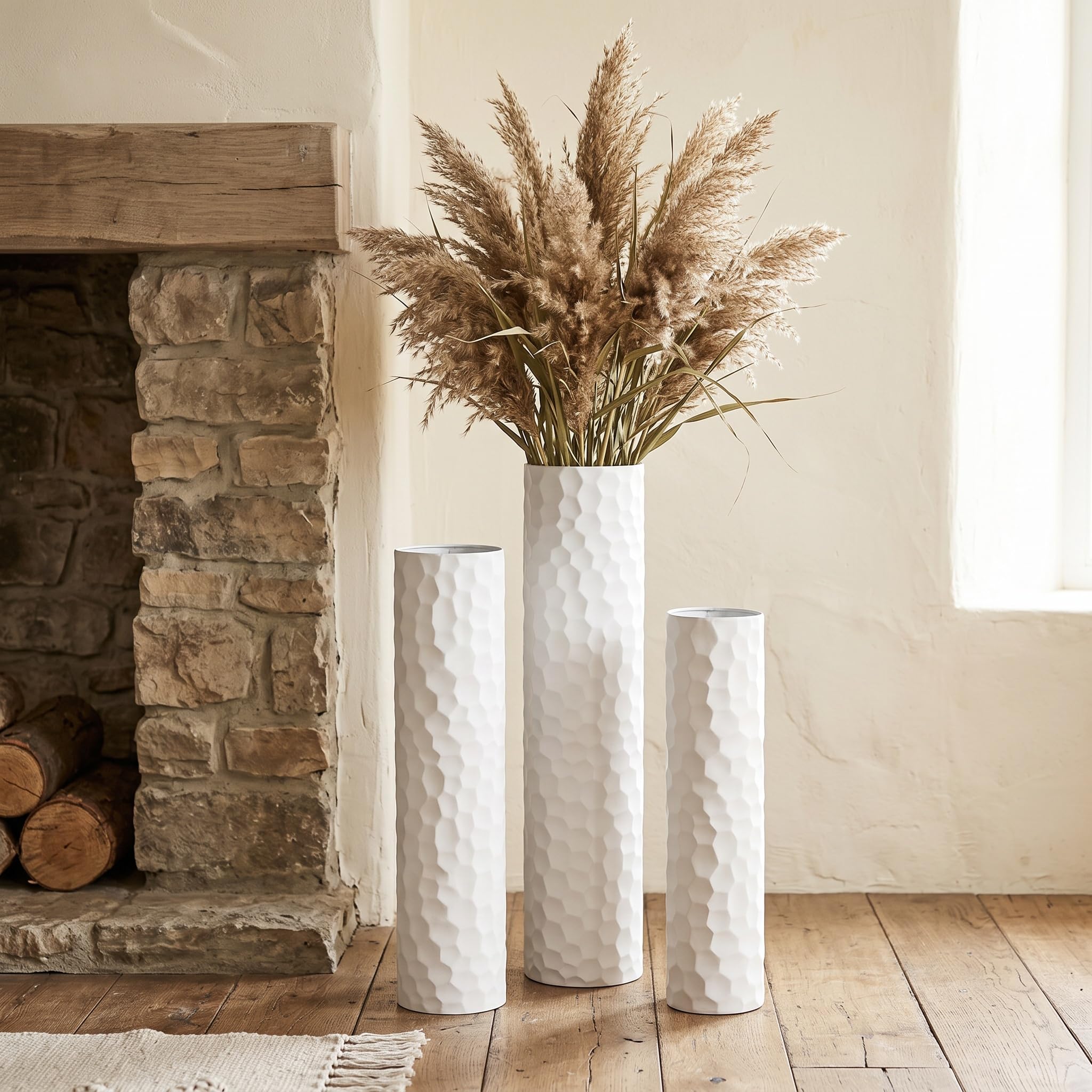 Sziqiqi Jarrones Grandes para Suelo: 70/60/50 cm Jarrón Altos de Pie para la Sala de Estar - Jarrones de Suelo de Metal Grande Set de 3 - Florero de Gran Tamaño para el Dormitorio Cocina Chimenea