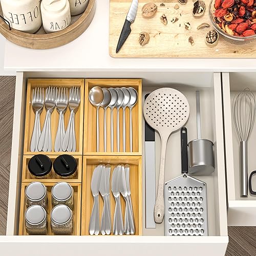 Miniatura 2 de Organizador de cajones de bambú, juego de 9 bandejas de madera para cocina, escritorio de té chatarra de oficina, cajas de almacenamiento de madera