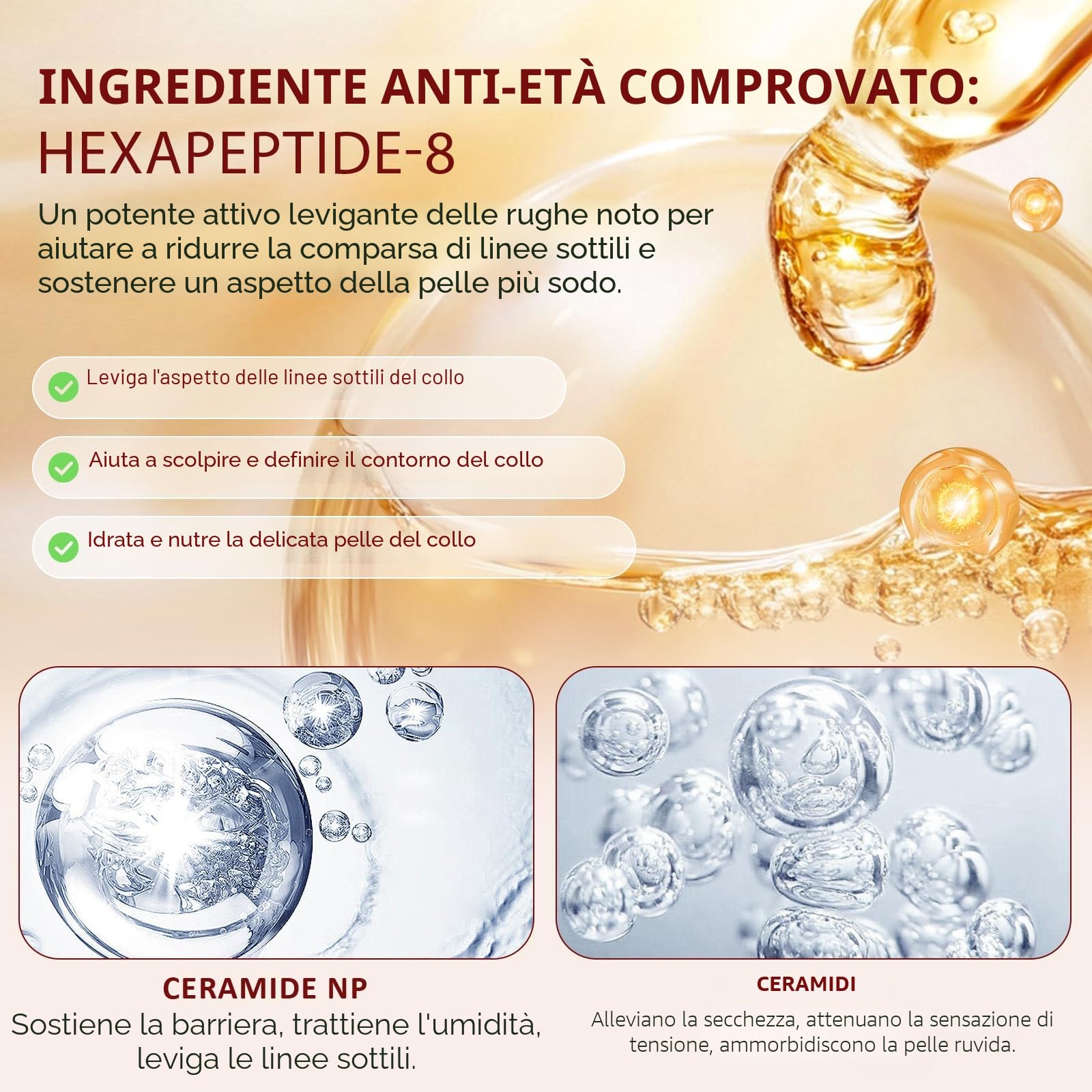 Crema per il Collo Rassodante con Esapeptide, 120g Riduce Rughe e Pelle Cascante