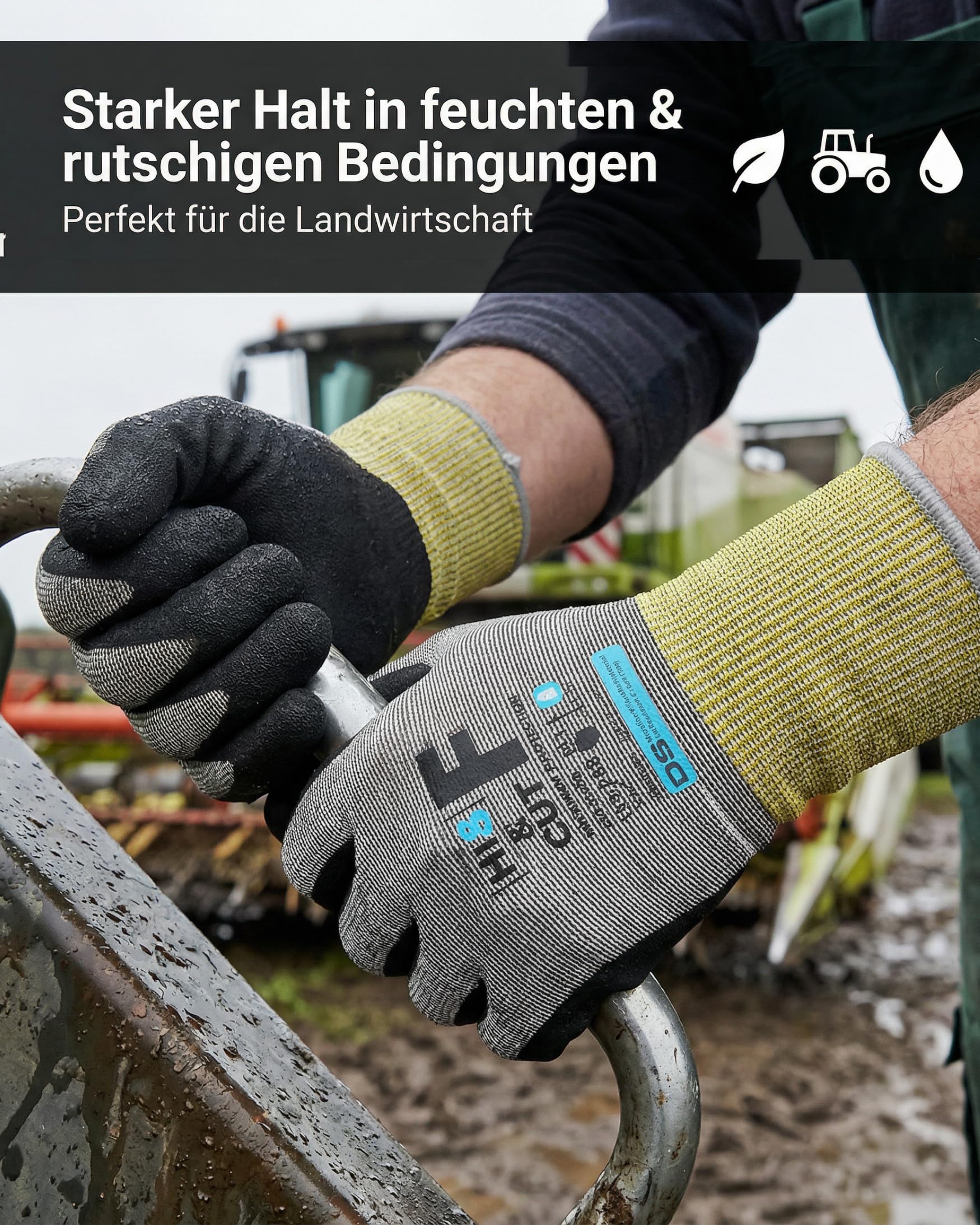 Hi5 DS SafetyWear X-Cut Schnittschutzhandschuhe 4X43F – 15G HPPE/Nylon/Spandex – Nitril-Mikroschaum-Beschichtung – Schnittschutz Level F – EN 388 – schwarz/gelb (L, 120, stück)