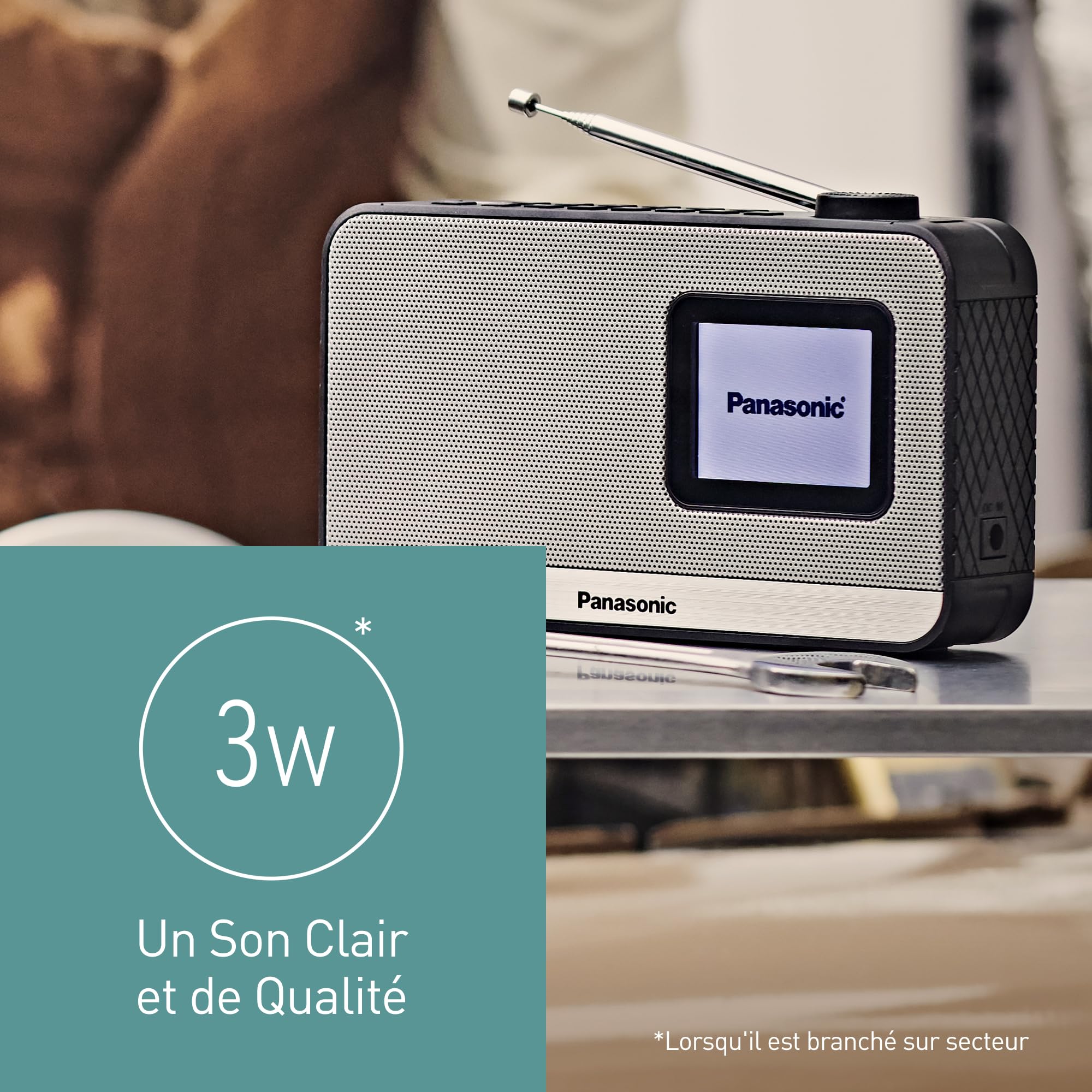 Panasonic RF-D15EG-K, Radio Numérique Portable Dab+/FM, Bluetooth, Écran LCD TFT 2,4", Haut-Parleur 3W 5cm, 4 Boutons de Présélection, Alimentation Piles et Secteur, Veille, Alarme, Horloge, Noir.