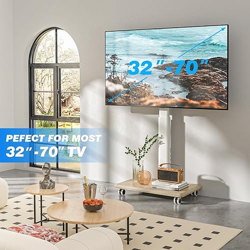 Miniatura 7 de Rfiver Soporte de TV con ruedas para televisores de 32 a 70 pulgadas, moderno soporte de TV portátil de esquina con ruedas mejoradas, 9 niveles de