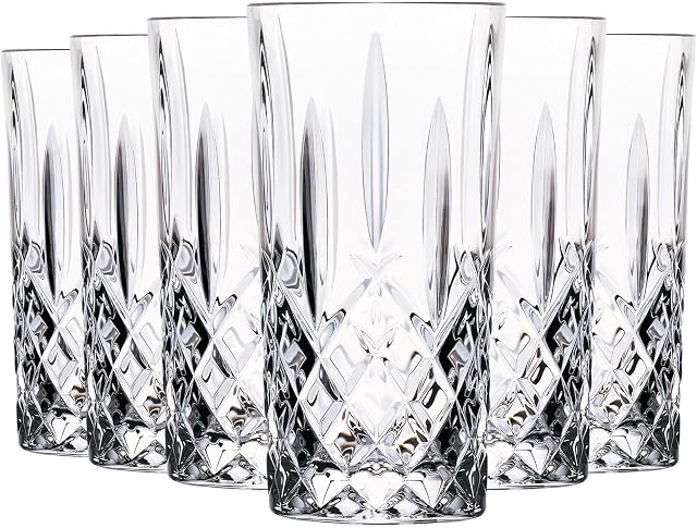 RCR Crystal Orchestra Cut Glass Highball Cocktail Glasses Tumblers Set - 396ml - Pack of 6
