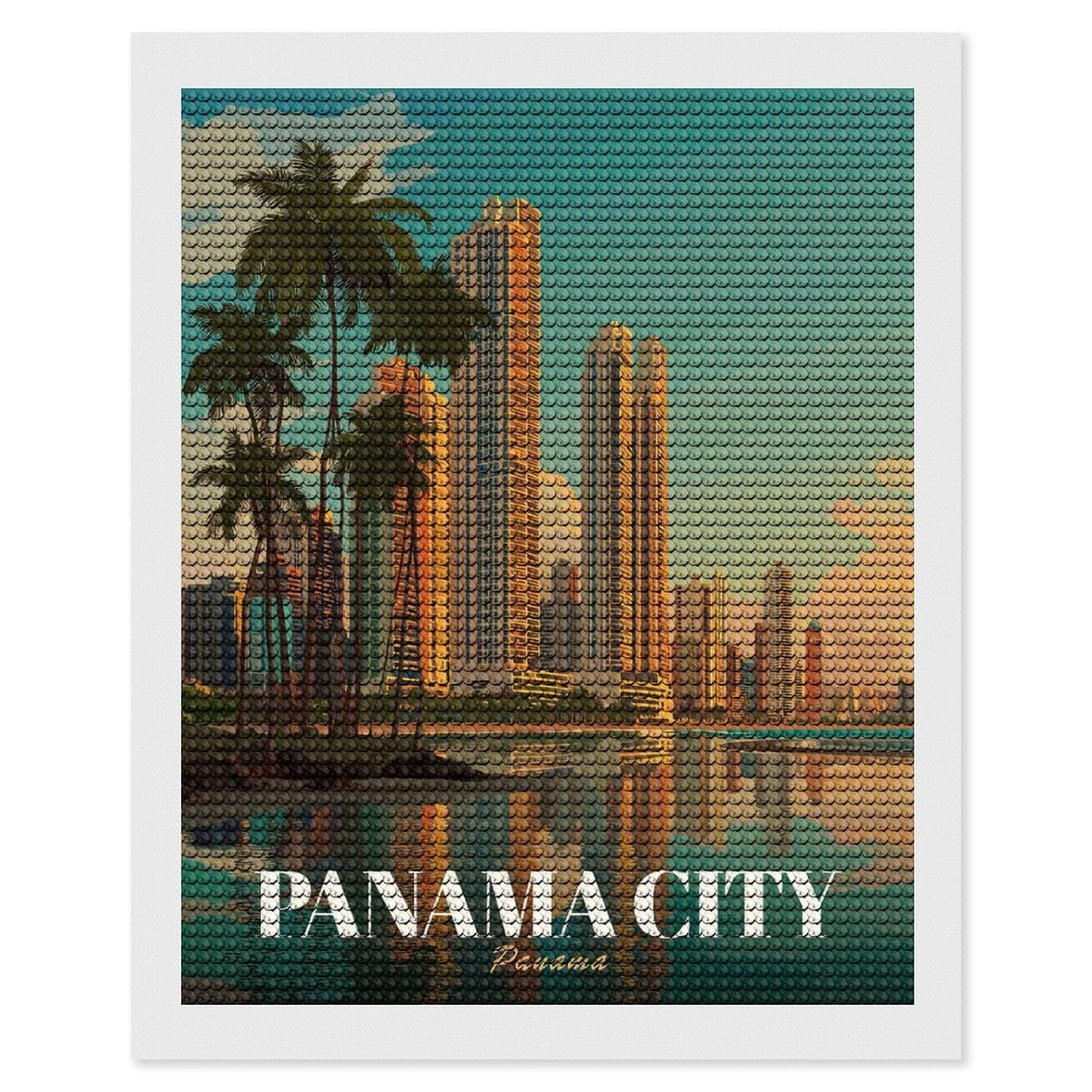 Junmoney Panama City Skyline Art Diamond Painting Canvas Set 16"x20", for Women, Pleasing Wall Art Project, Aesthetic Room Decor, Gift Idea