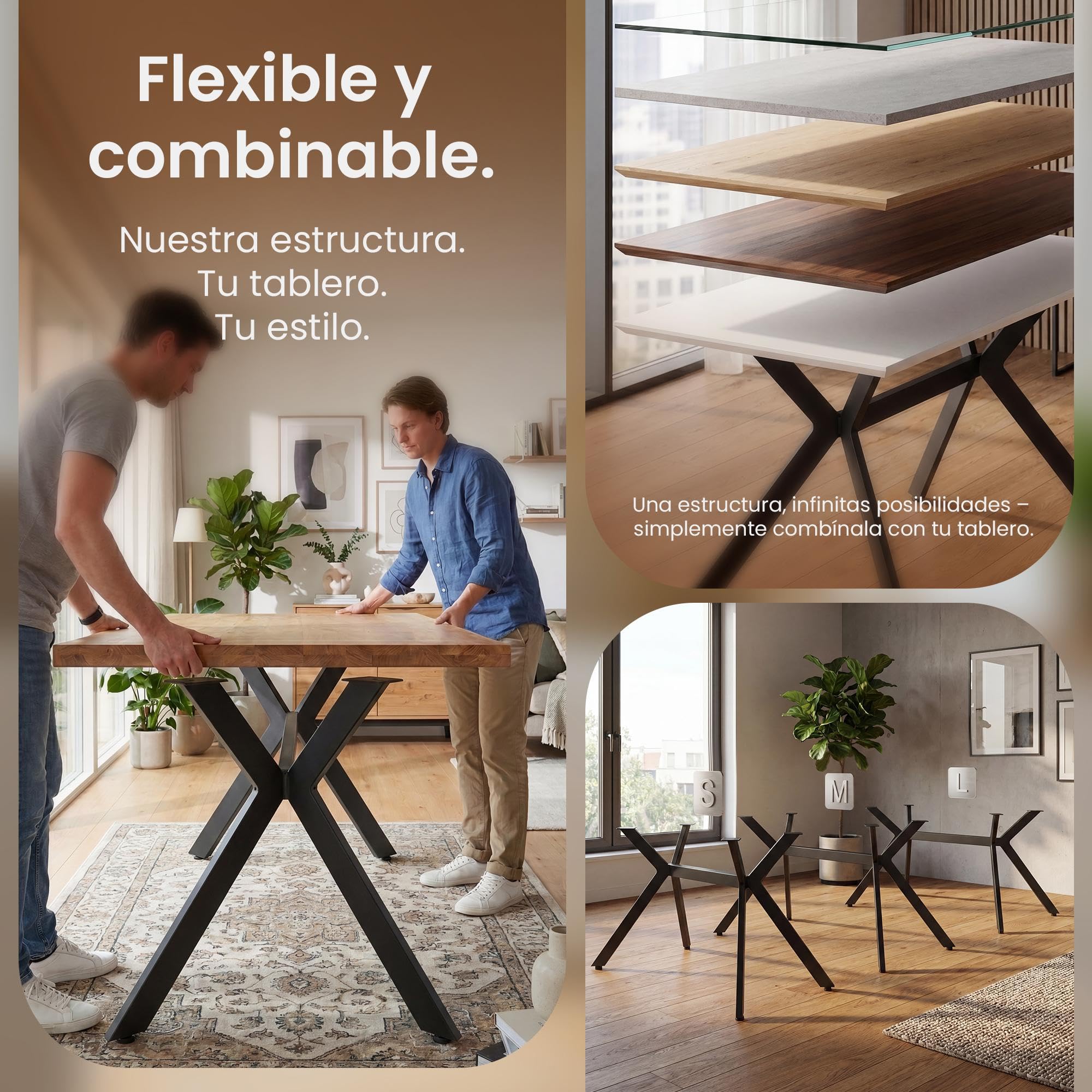 CLP Patas de Mesa Cascada Negras, Estructura en X para Comedor, Cocina y Escritorio, Ideal para DIY, soporta hasta 120 kg Color:Negro;Tamaño:L