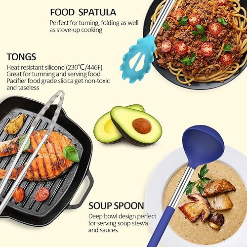Miniatura 3 de Fungun - Juego de utensilios de cocina de silicona, antiadherentes, 24 piezas, resistentes al calor, con mango de acero inoxidable, ideales como