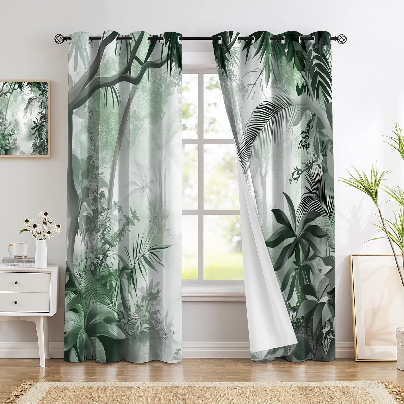 Rideaux occultants isolants thermiques forêt vert sauge 117x183cm pour bloquer le froid