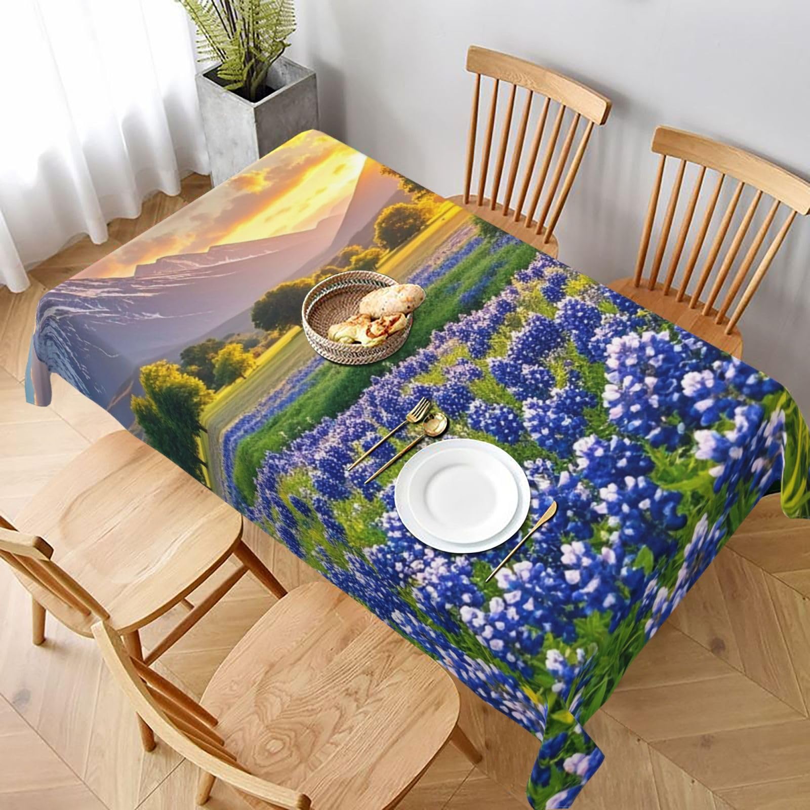 Table Cloths for Rectangle Tables 152x228 cm Waterproof Farmhouse Table Cloth Texas Bluebonnets Scenery Tablecloths Washable Wrinkle Free Table Cover for Dining Table Weddings Events Party Buffet