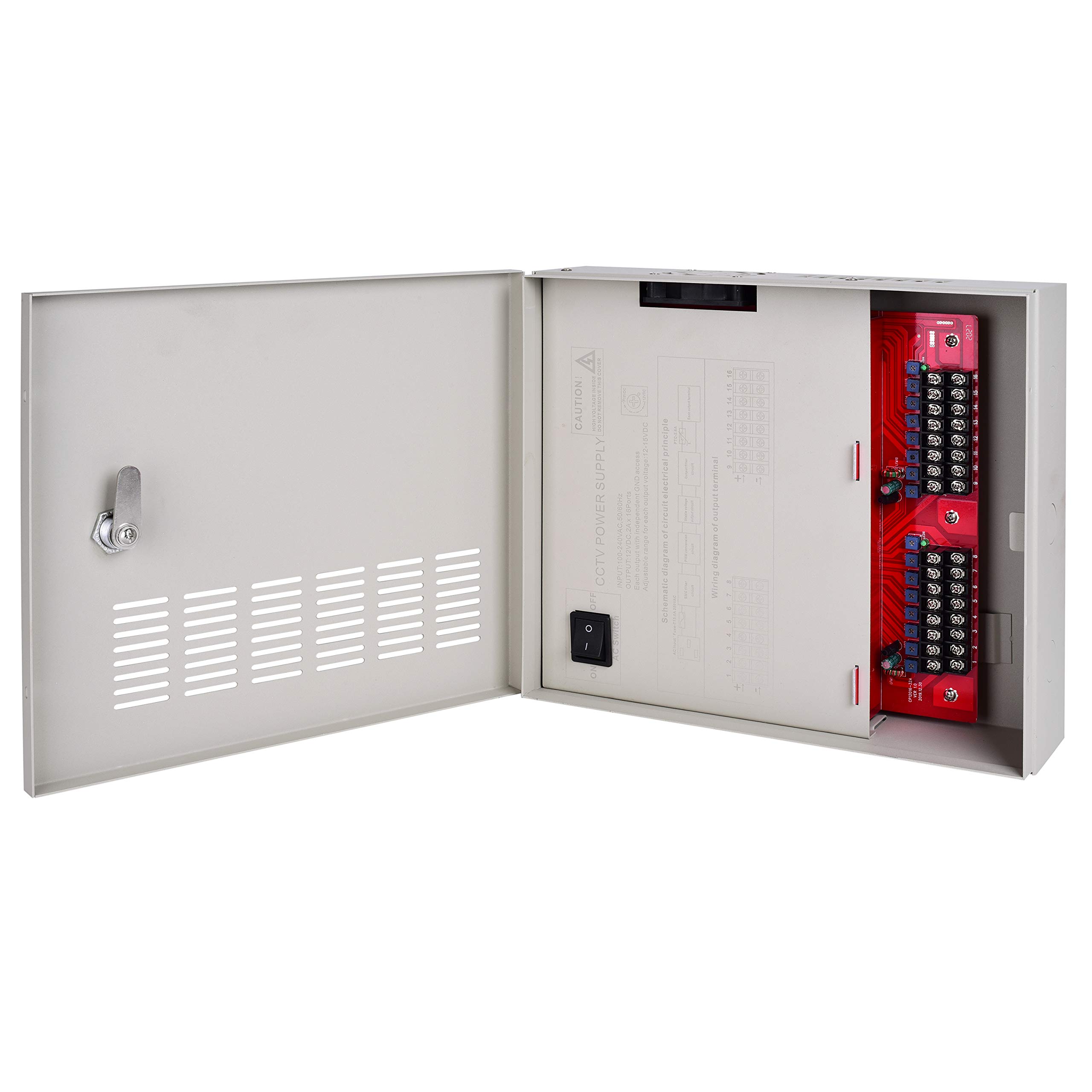 EVERSECU 4K CCTV電源 16チャンネル 調節可能 DC11V ~ DC15V 32アンペア 出力リセットヒューズ  アンチリップルと抗EMI干渉回路付き 4K IP/CCTVセキュリティカメラシステム用に設計