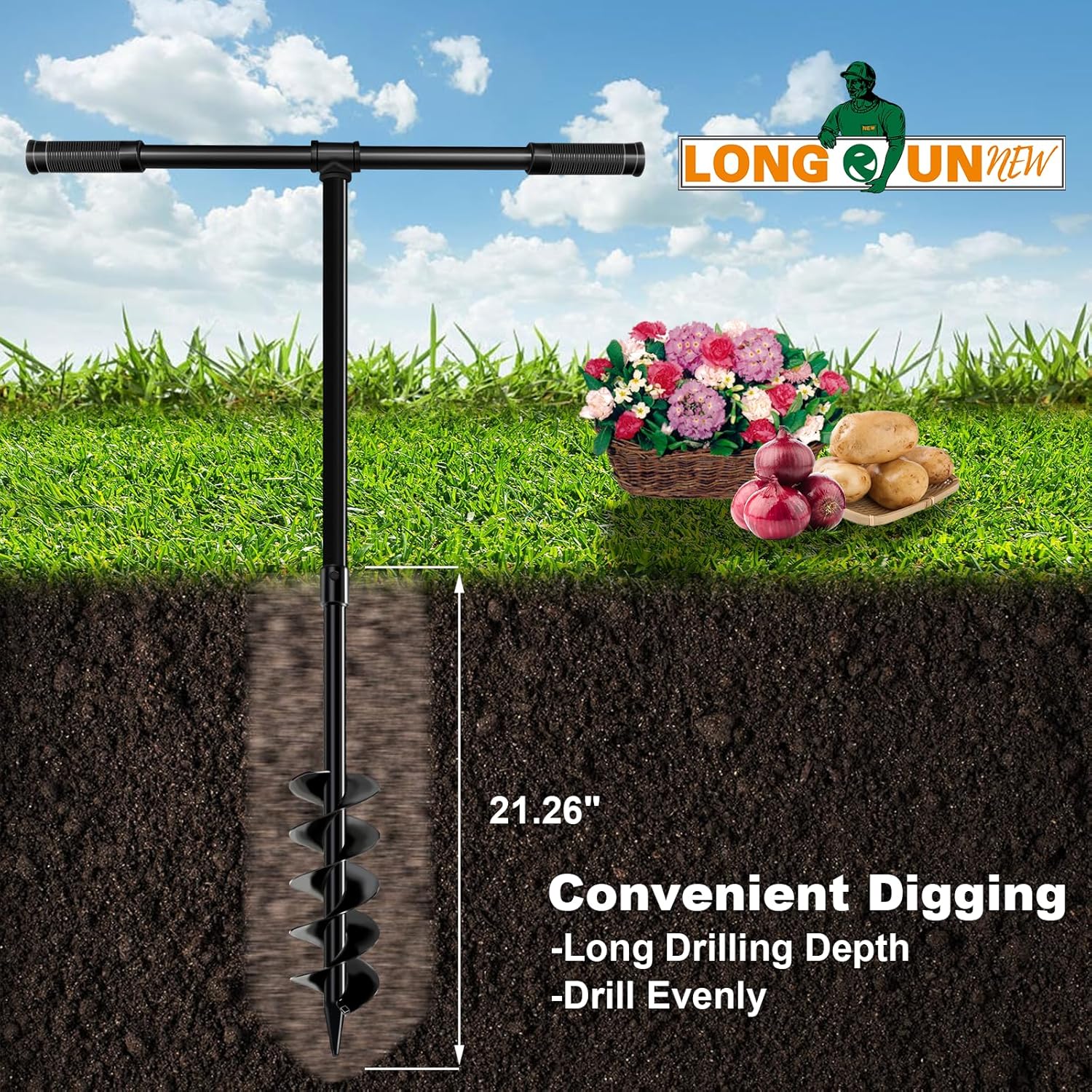 4" x 38" Spiral Planter Hand Auger - Heavy-Duty Manual Post Hole Digger for Gardens, Fences, Landscaping - Planting Bulbs, Trees, Flowers Garden Hole Digger Tool