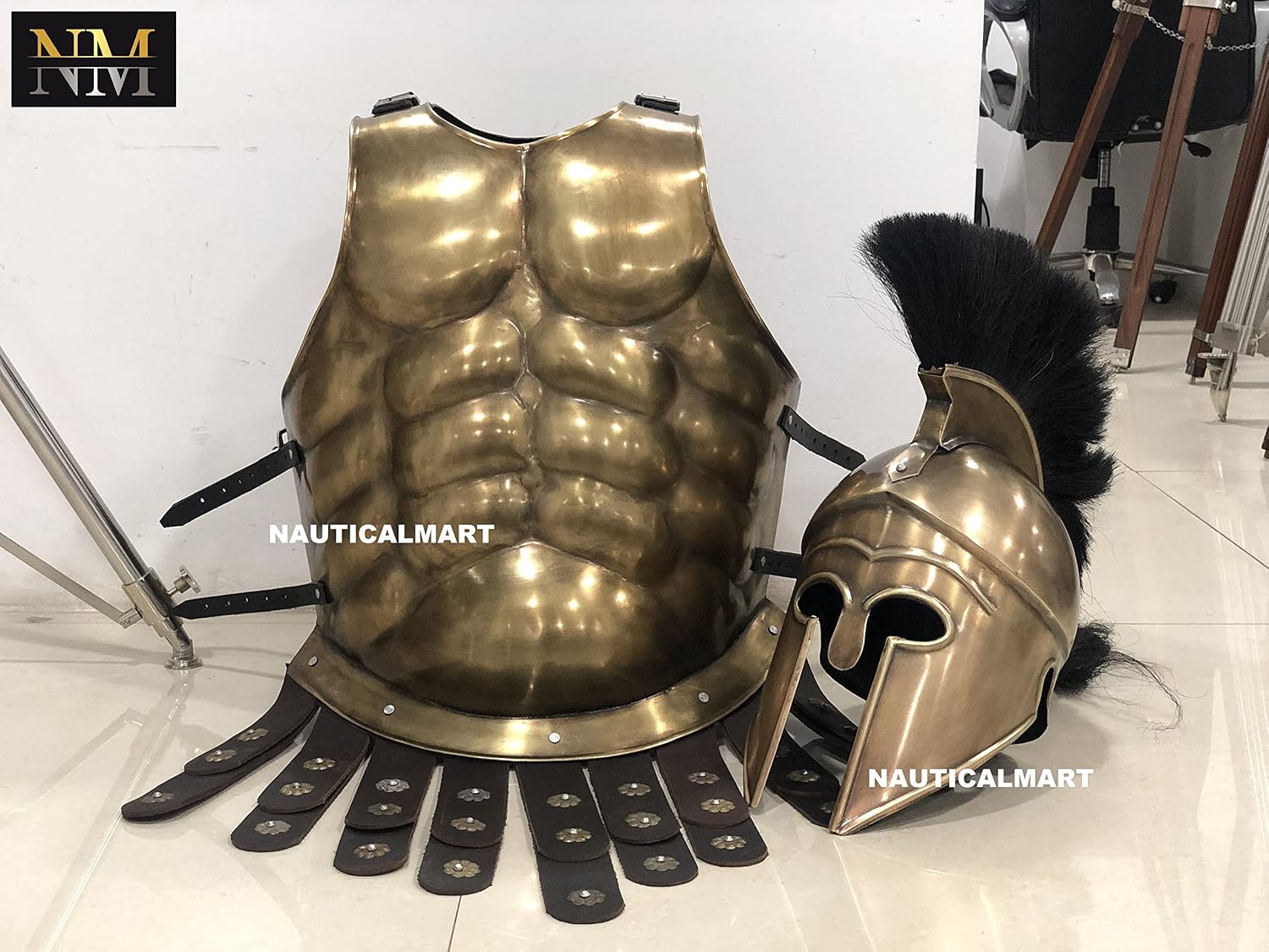 Greek Corinthian Helmet with Muscle Armor Cuirass Complete Armor Halloween Costume