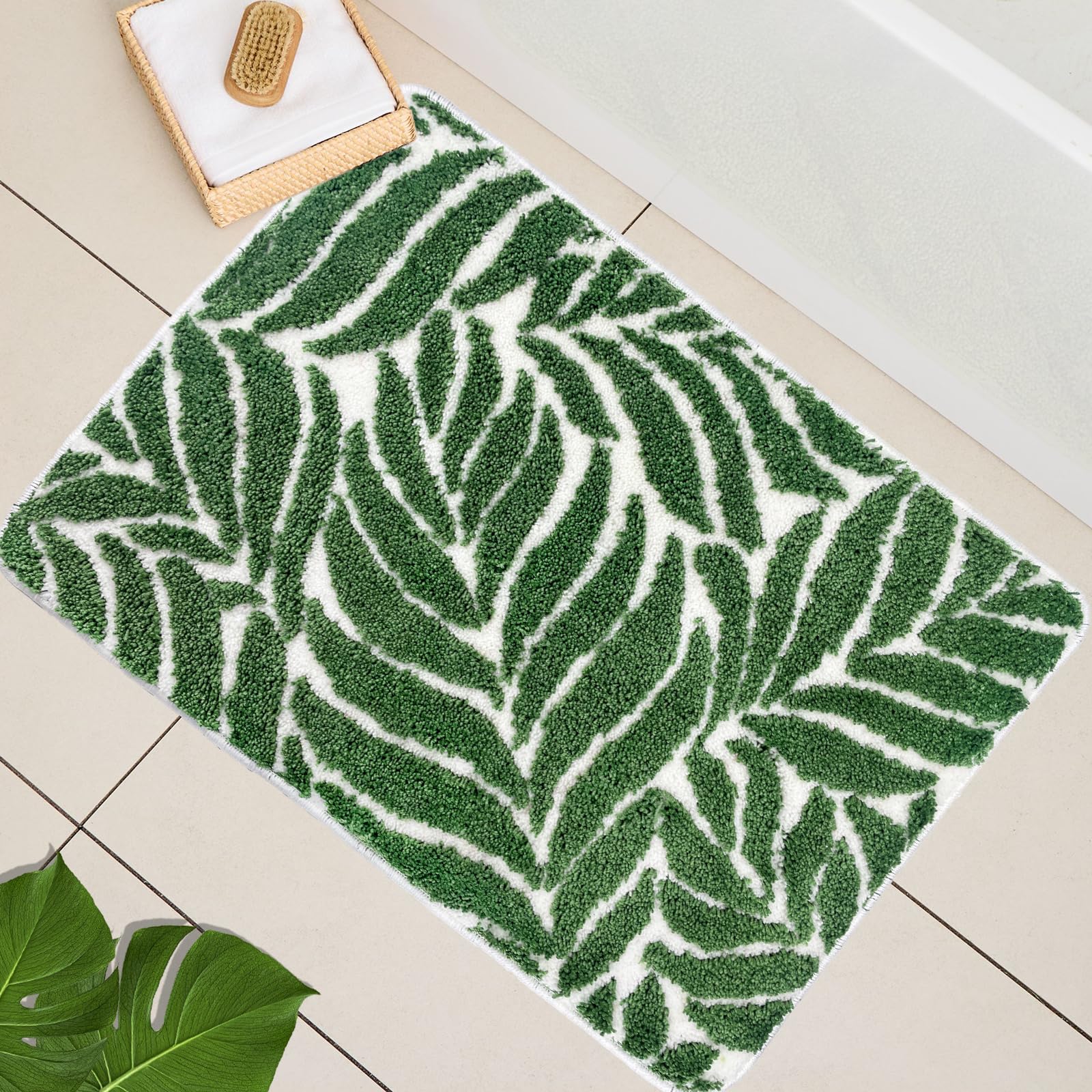 Tappeto Da Bagno Boho Verde Muschio 61x40 Cm - Morbido E Assorbente In Microfibra Con Fondo Antiscivolo - 3