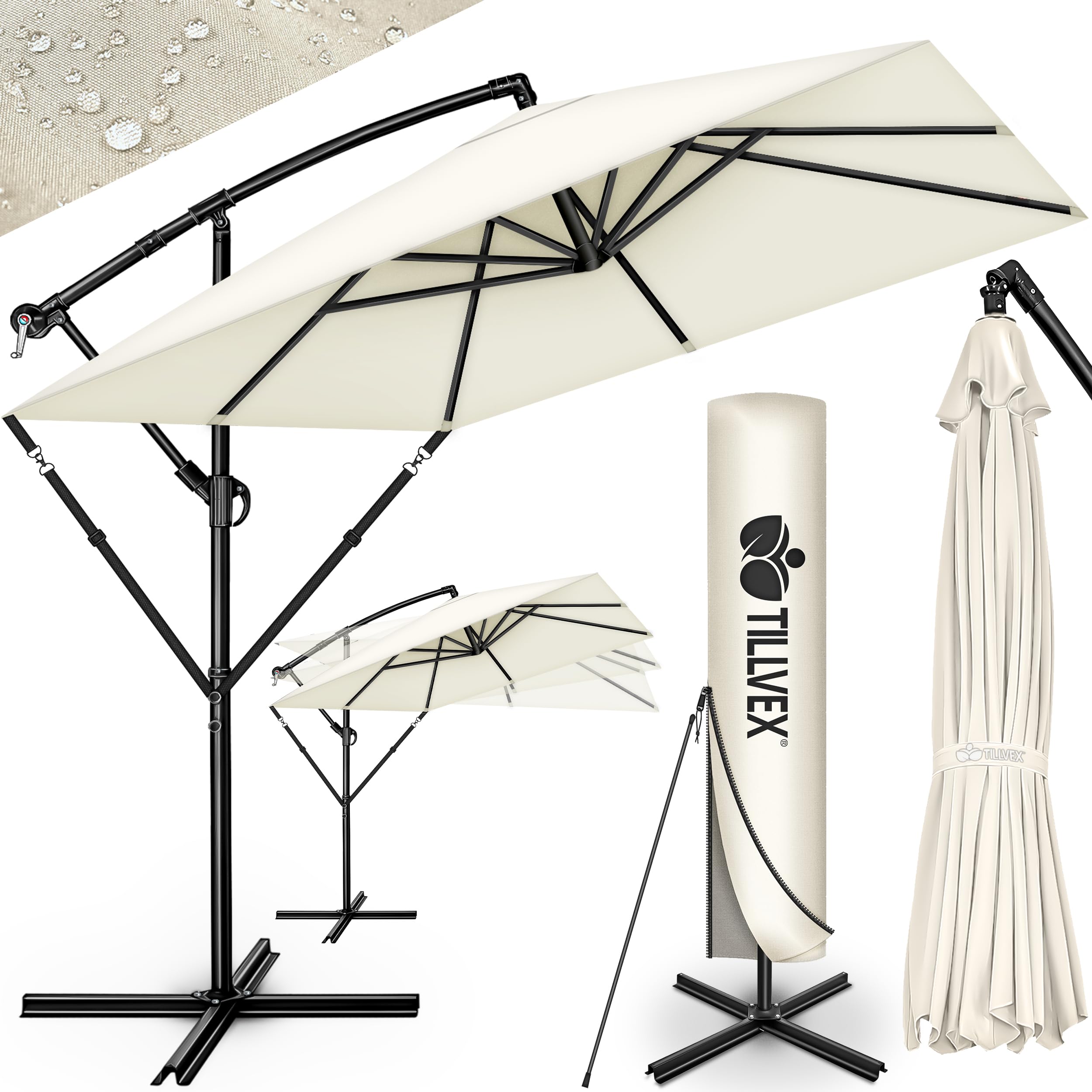 Sombrilla de Jardín Rectangular Ø 330 cm con Manivela + Funda con Manivela | Sombrilla Terraza con Protección Viento | Parasol mercado impermeable + Protección UV