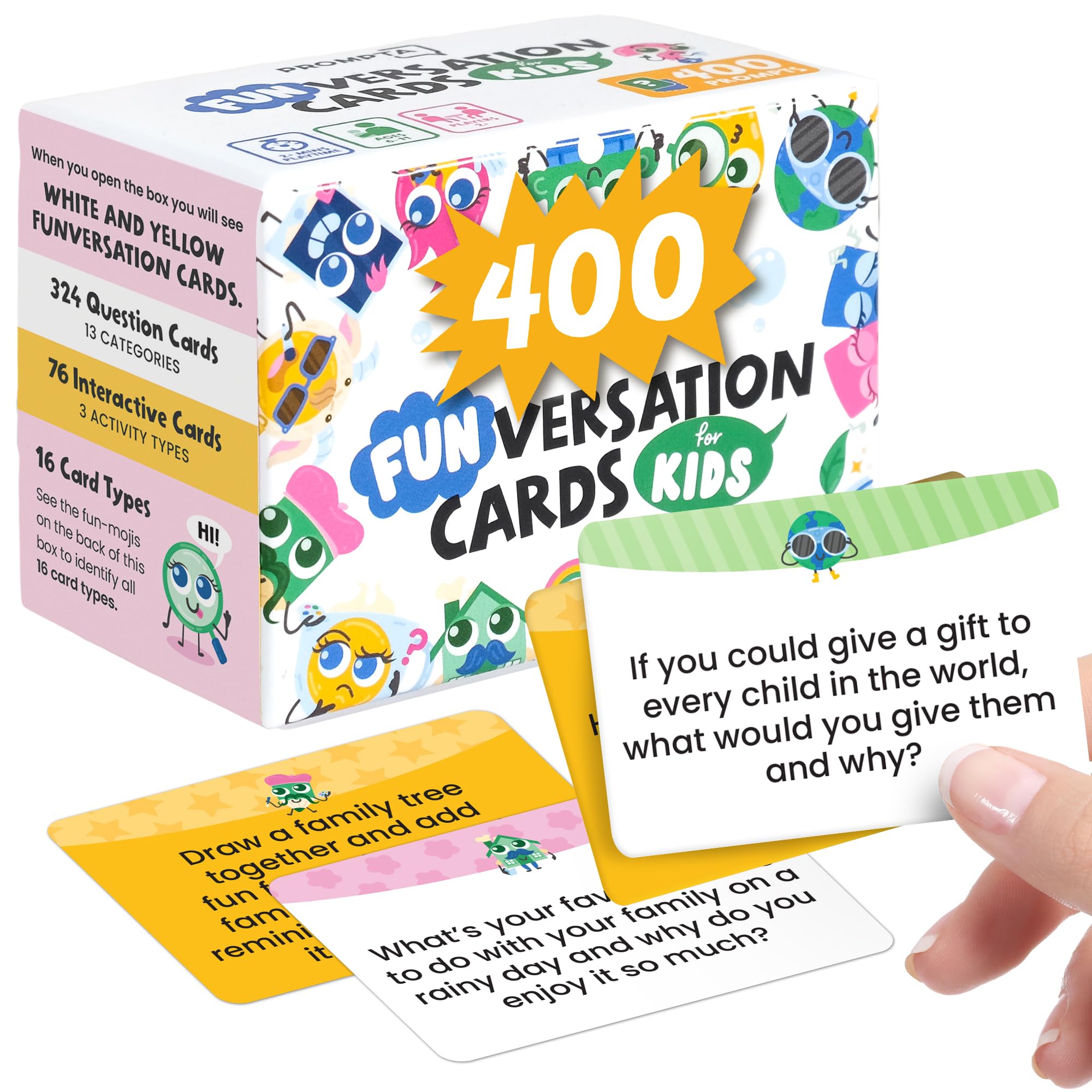 400 Silly, Interactive Conversation Cards for Kids Ages 6-11 - Laugh and Connect with Activities and Questions from 16 Categories - 2.5" x 1.75" Cards Great for Road Trips, Family Dinner, or Class