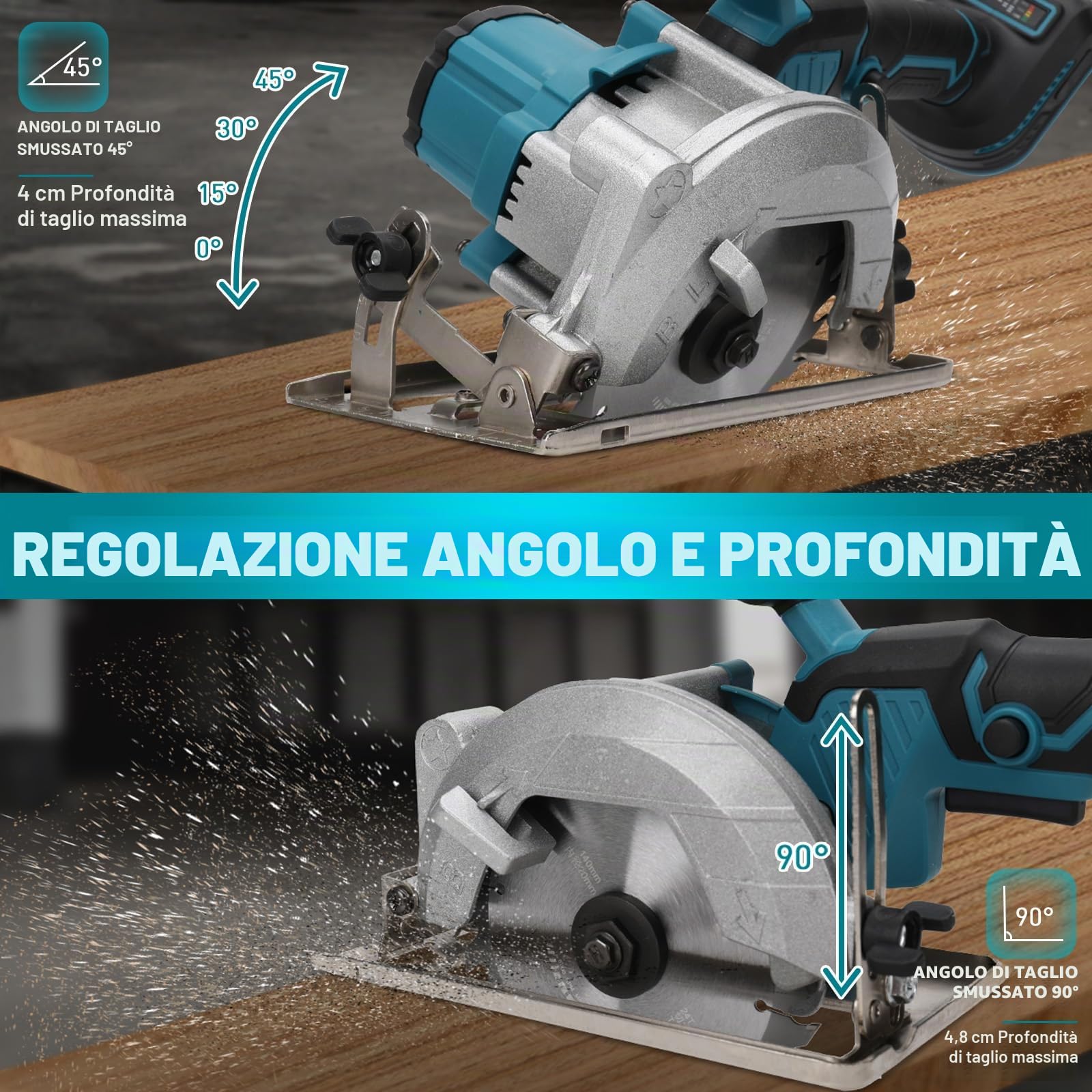 Sega circolare senza fili per Makita 18 V, batteria al litio, senza spazzole, mini sega circolare a mano con 2 lame, mini sega circolare per tagliare piastrelle e legno (140 mm)