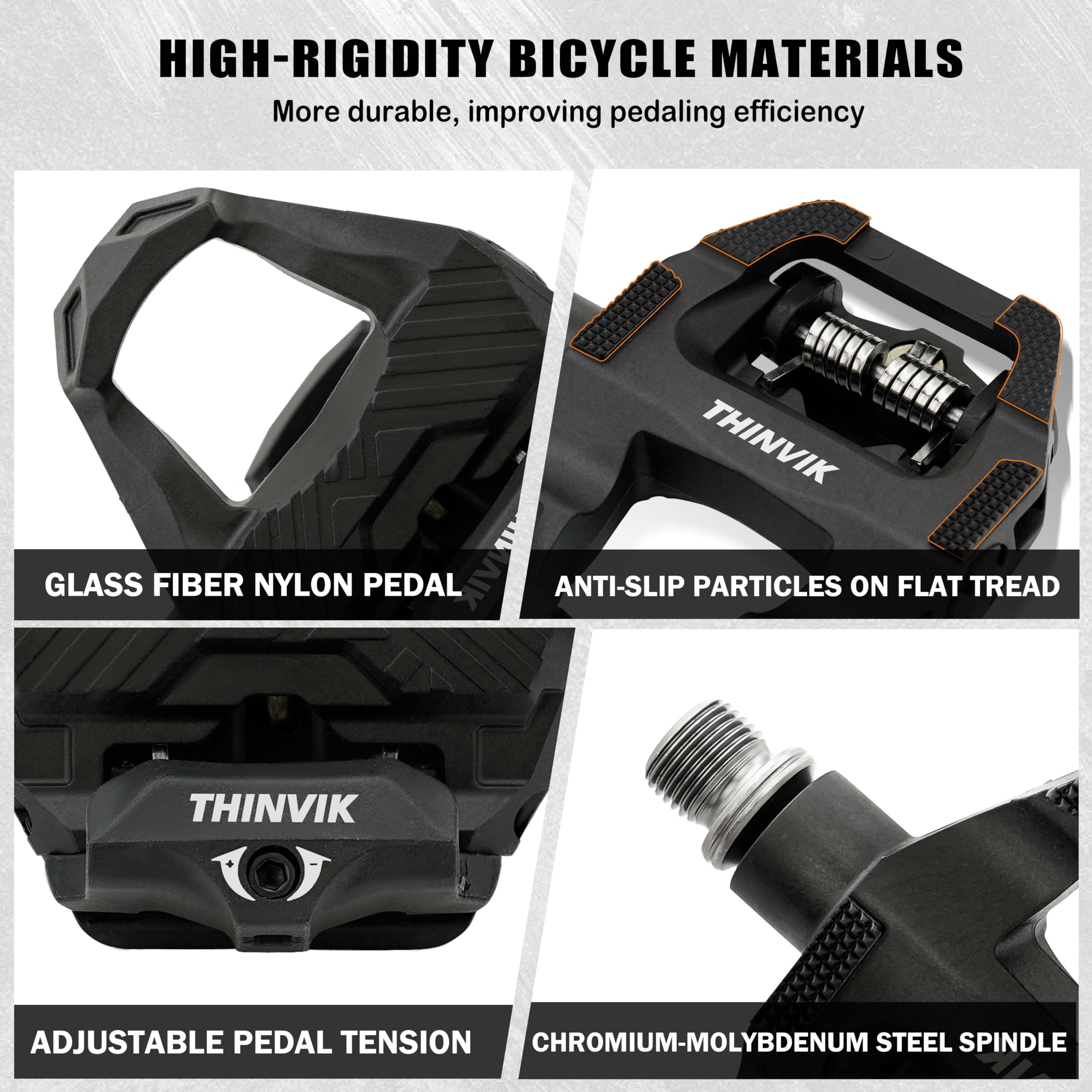 Thinvik Pedali 2 in 1 per bici da corsa Shimano SPD-SL e piattaforma di scarpe normali in uno, con tacchetti inclusi, livello di trazione regolabile a 6°, asse 9/16", 53 mm