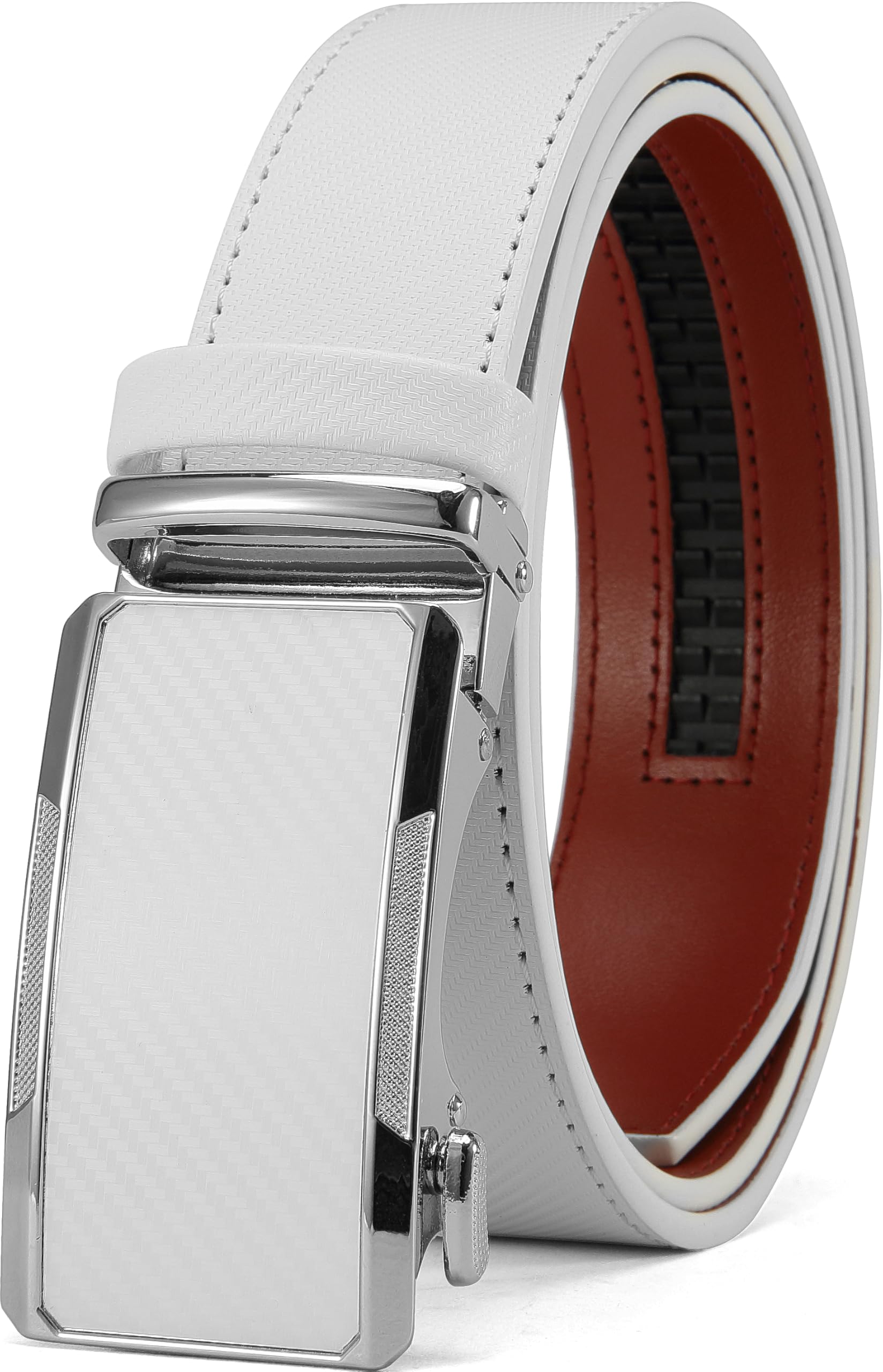 DOOPAI Mens Adjustable Ratchet Belt -White Leather Dress Belt for Men Customizable Fit Easy to Use Maximum Durability