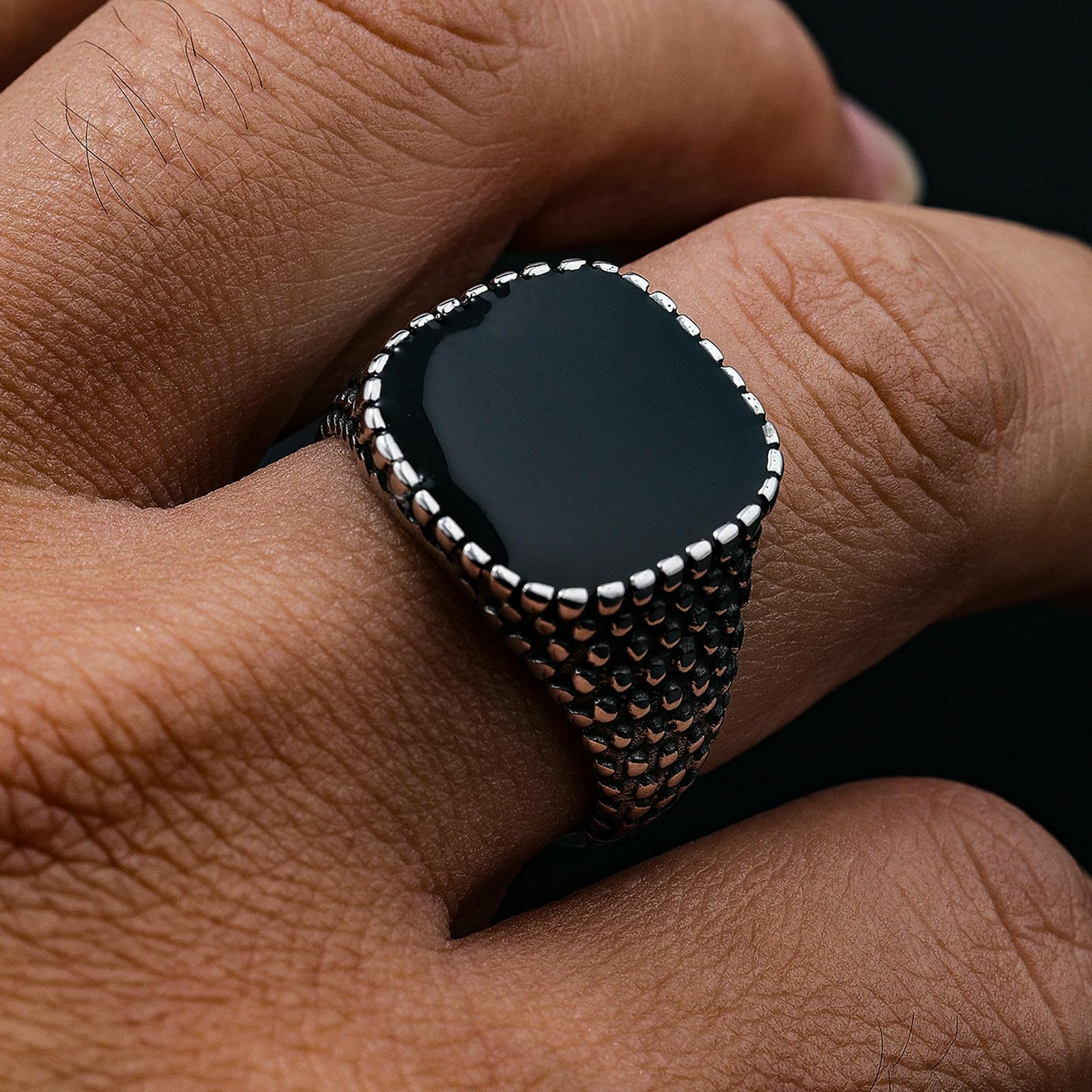 Acciaio inossidabile Onice Nero Signet Anello Gioielli di Moda Stile Nordico Accessori Da Uomo