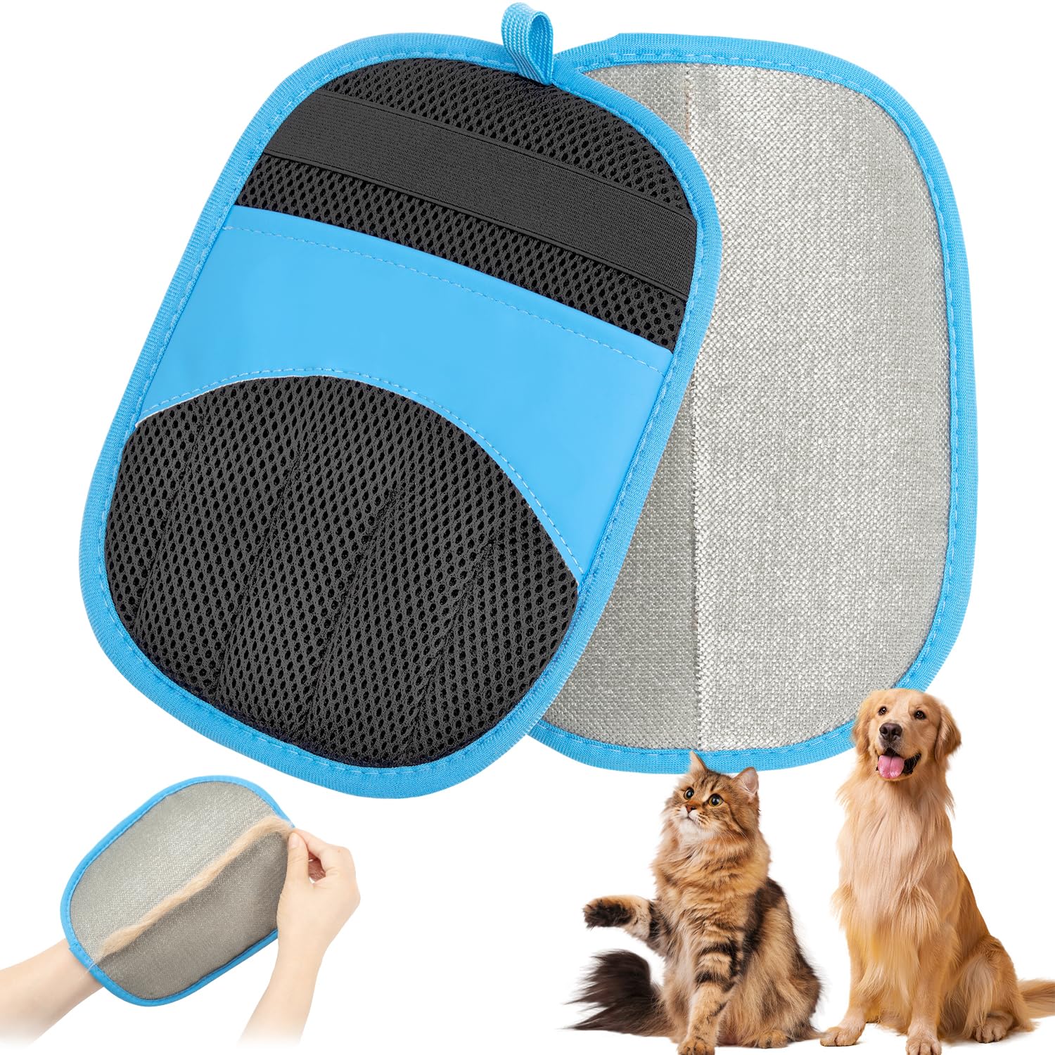 Kanzith 2 Pack Upgrated Pet Hair Removal Glove, Magic Static Dog Cat Hair Remover for Clothes, Reusable Fur Remover for Sofa Car Seats, Accessories (Blue)
