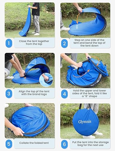 Miniatura 8 de Glymnis Pop Up Beach Tent Beach Shade Tent for 1-4 Persons Sun Shelter UPF 50+ Enclose Zipper Door Portable Easy Up Beach Tent