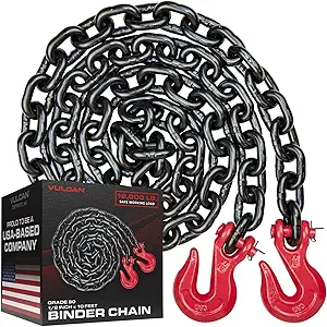 VULCAN Binder/Safety Chain Tie Down with Grab Hooks - Grade 80-1/2 Inch x 10 Foot - 12,000 Pound Safe Working Load