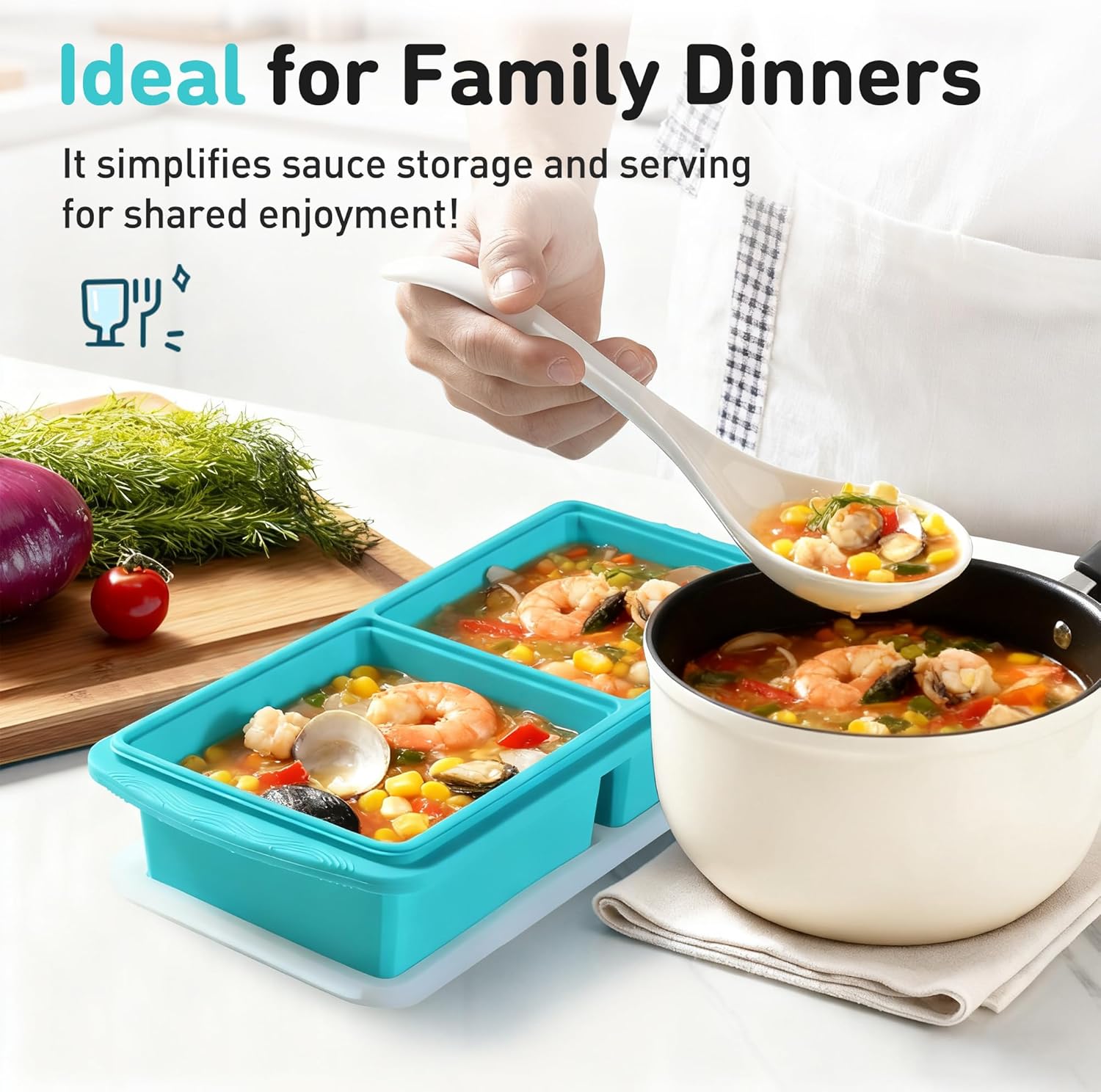 Silicone Freezer Tray with Lid Soup Freezer Container Molds with Steel Reinforced Rim Ice Cube Freezer Molds for Soup, Sauce, Leftovers, Homemade Meal Prep Containers Portion Control Food Storage