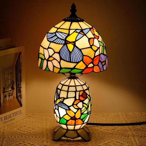 Miniatura 7 de Lámpara pequeña Tiffany de cristal manchado, mini jarrón para madre e hija, luz de acento de escritorio para dormitorio, mesita de noche, lectura,