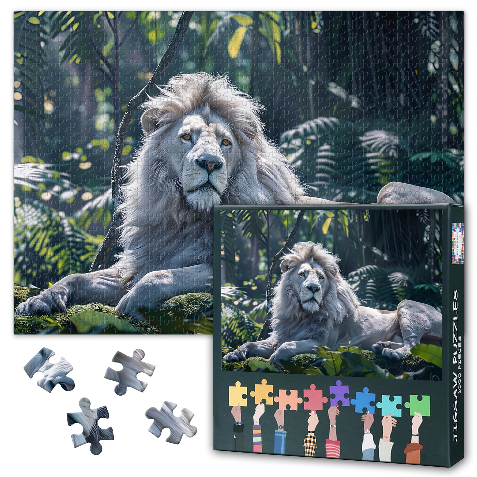 TISHIRON 1000 Piece Jigsaw Puzzle for Adults - Regal White Lion in Forest โ image 1