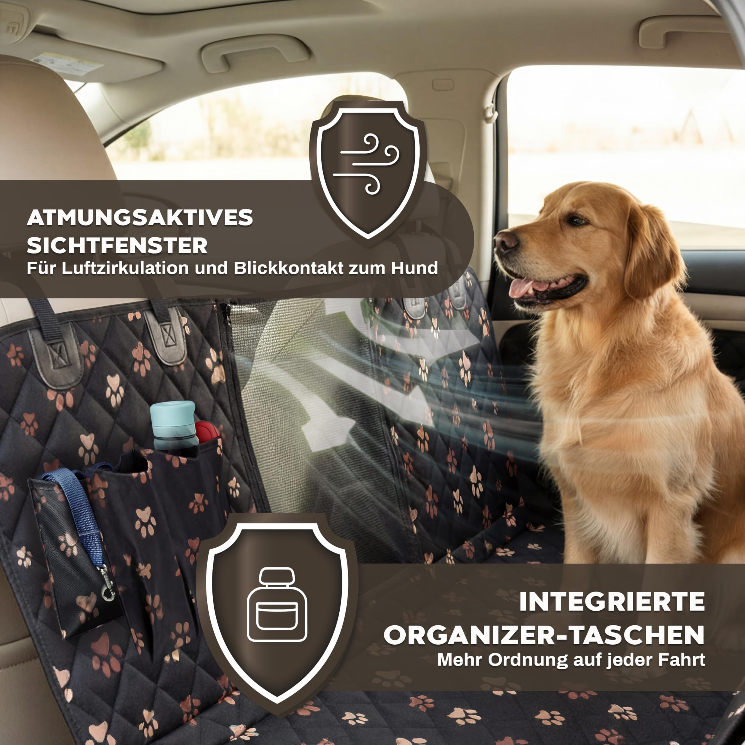 Hainberger Hundedecke Auto Rückbank Wasserabweisende Kratzfeste Autodecke für Hunde wasserdichte rutschfeste Autoschondecke mit Seitenschutz und Sichtfenster,4-in-1 Rücksitzschoner 137x147(mit Muster)