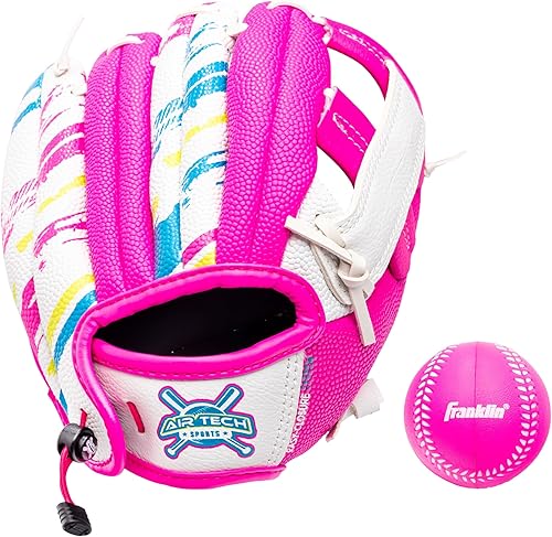 Vista 10 de Franklin Sports Air Tech - Guante de béisbol con pelota - Tee Ball - Espuma suave Air Tech Azul marino/Rojo