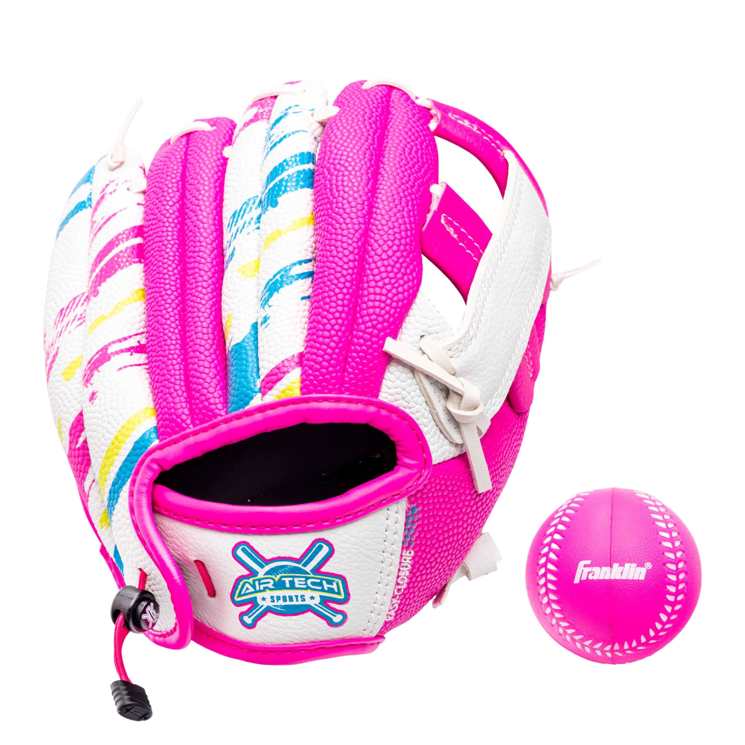 Franklin Sports Air Tech Baseball Glove with Ball - Tee Ball - Soft Air Tech Foam - White/Pink