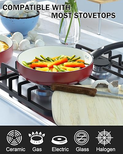 Miniatura 4 de Juego de 10 ollas Cook N Home antiadherentes con revestimiento cerámico Rojo