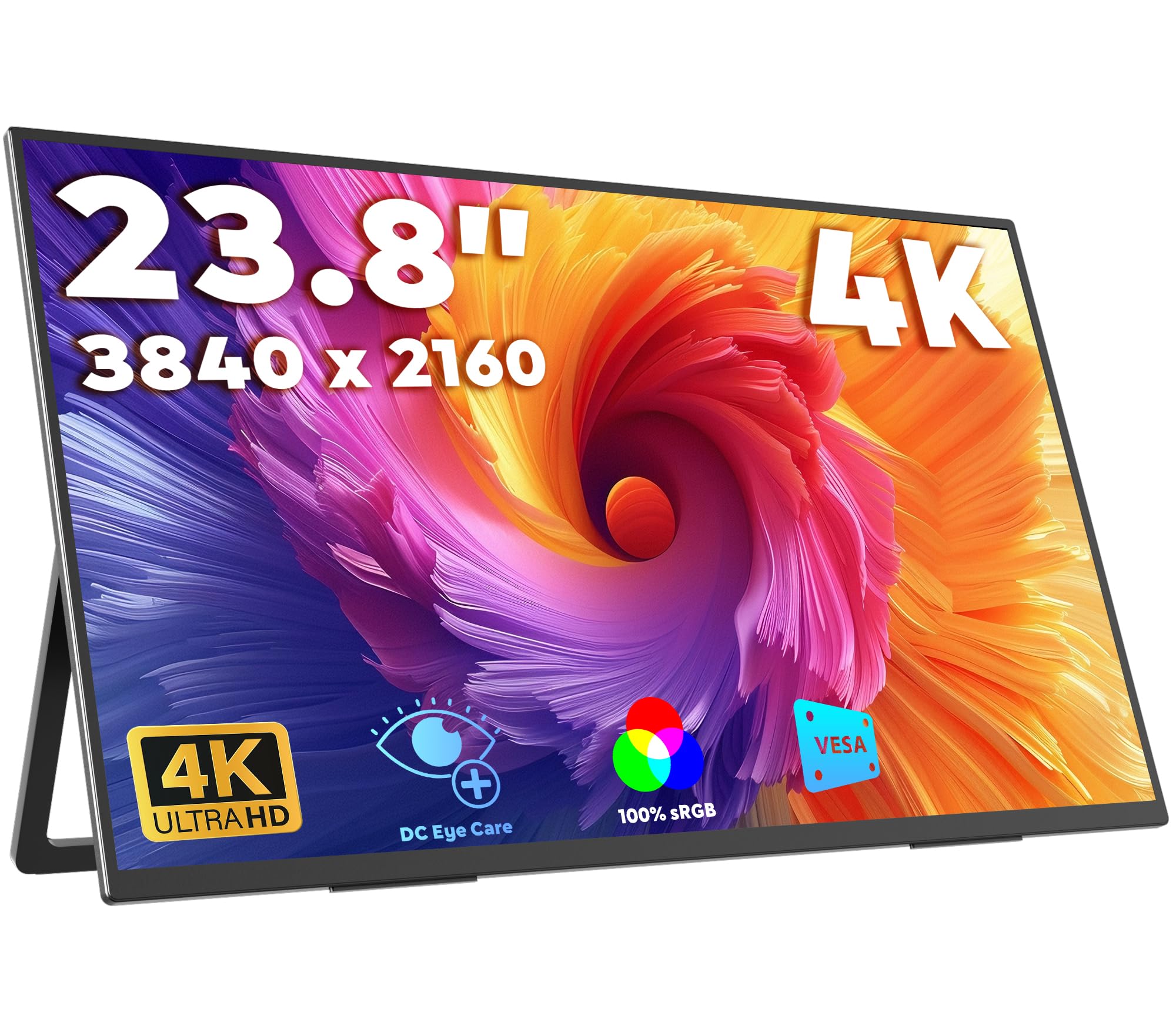 MAGICRAVEN 4K Monitor Portatile 23,8 Pollici, 3840x2160 UHD IPS Schermo Portatile PC, Portable Monitor USB C HDMI Monitor Portatile per Laptop/PC/Mac/Telefoni/Switch con Supporti, Plug e Play