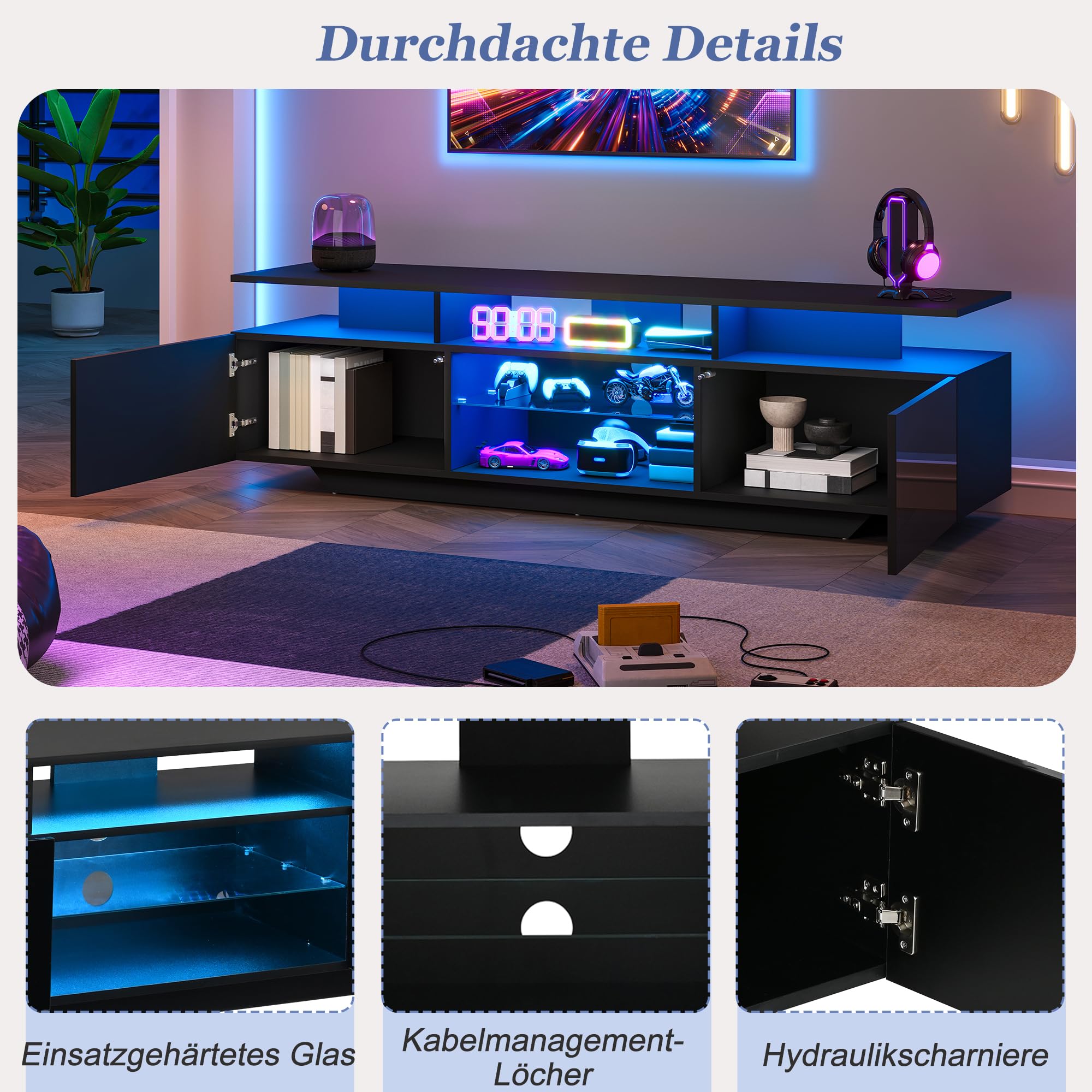 Meuble TV bas avec LED 160 cm