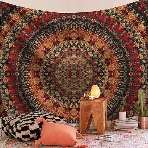 Miniatura 1 de FENDROM Artesanías populares indio hippie bohemio psicodélico pavo real mandala colgante en la pared dormitorio universitario playa mantas tela ropa