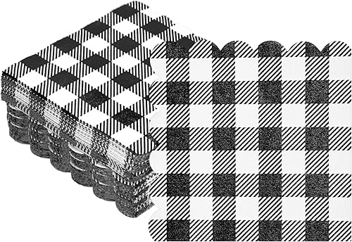 Vista 13 de Seajan 100 servilletas a cuadros desechables con borde festoneado, diseño a cuadros para bodas, fiestas de cumpleaños, cenas, bebidas y decoraciones