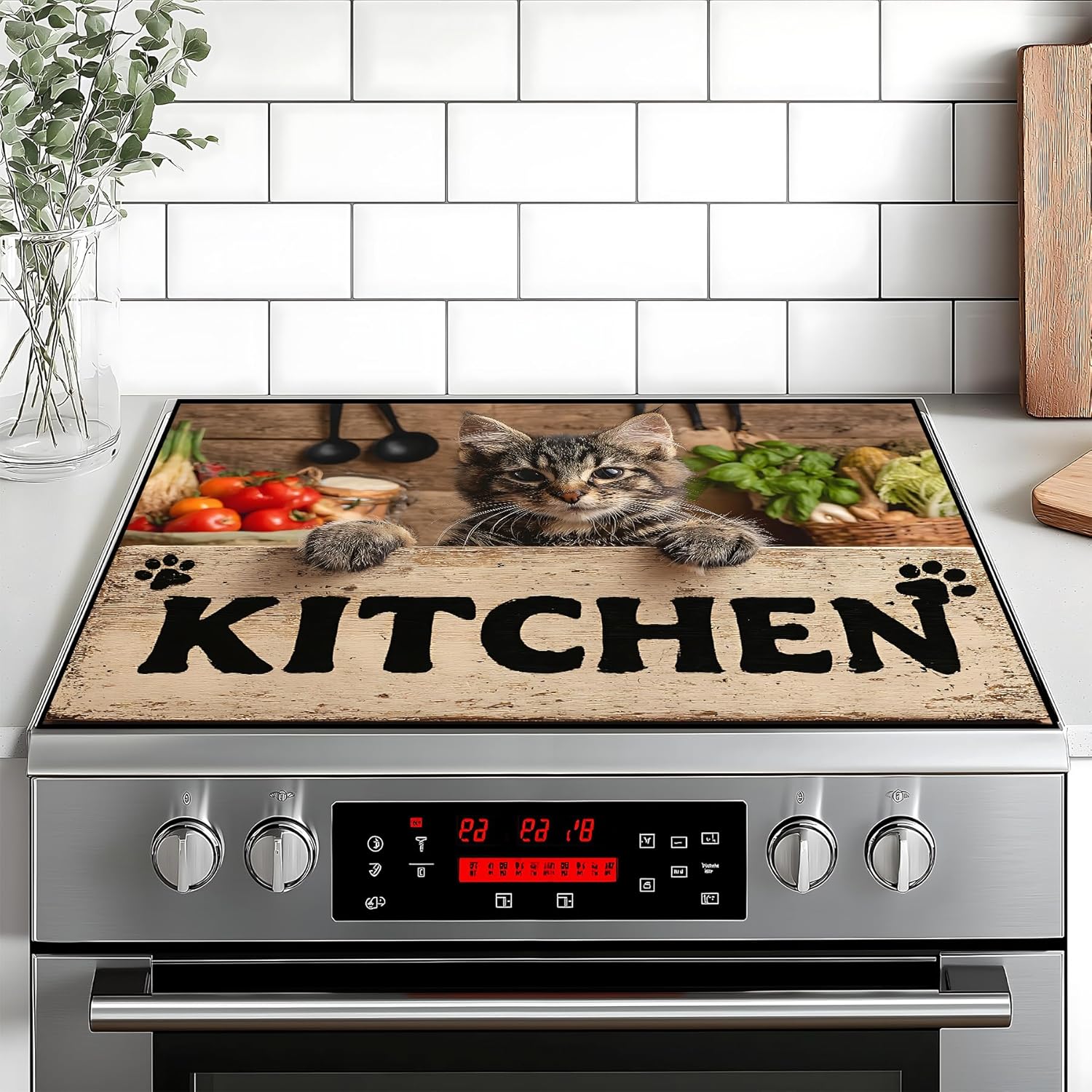 Stove Top Cover Retro Flower Gas Stove Top Cover for Home Decoration Kitchen Pad Non-Stick Washable Cooktop Covers Countertop Protector Keep Stove Clean 28"x20" (Kitchen cat)