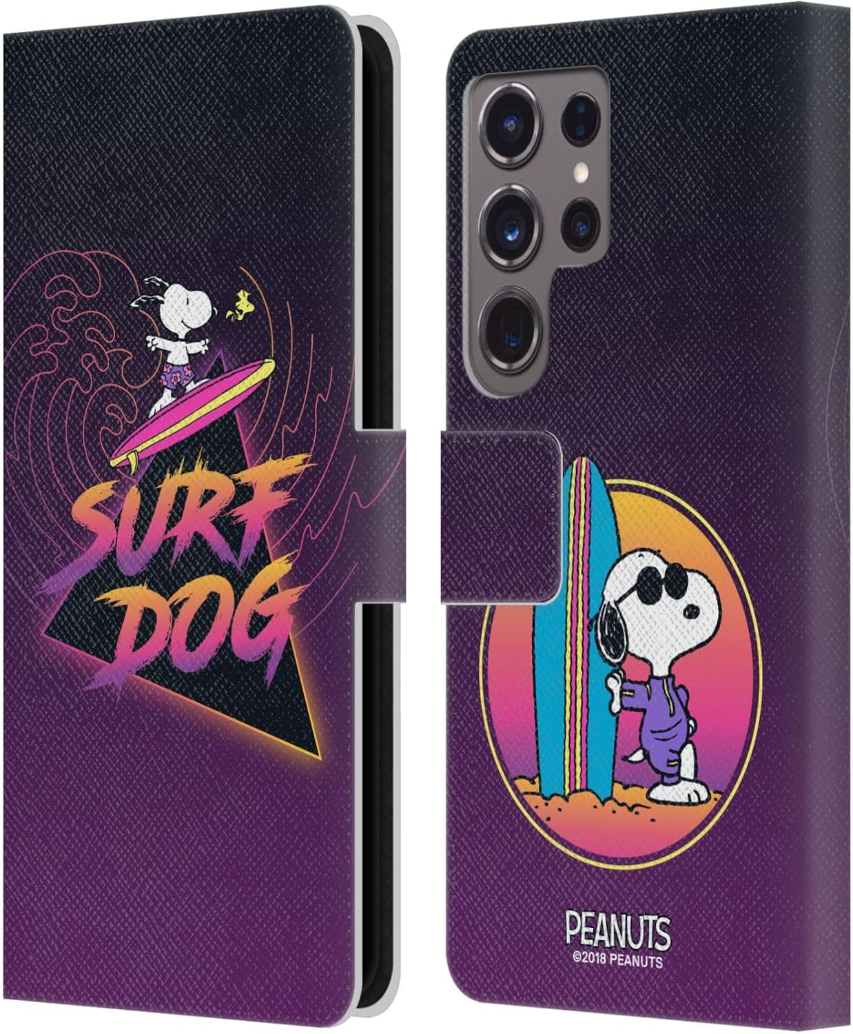 Head Case Designs Officially Licensed Peanuts Surf Dog Snoopy Aloha Disco Leather Wallet Case Compatible with Samsung Galaxy S24 Ultra 5G