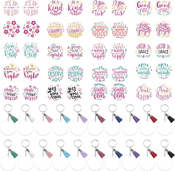 Acrylic Keychain Blanks, Inspirational UV DTF Transfer Stickers, Clear Acrylic Blanks, Tassels, DIY Keychain Crafts