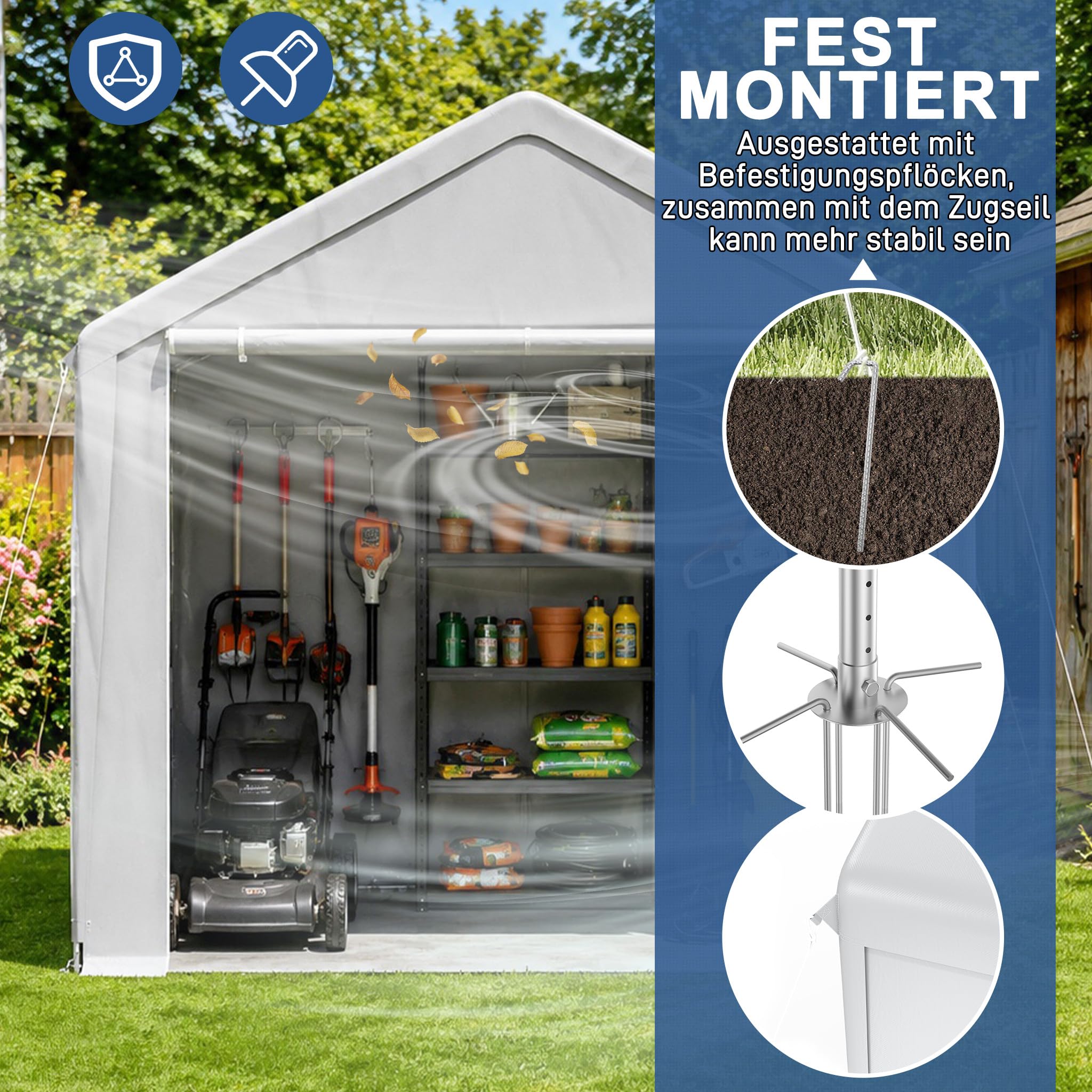 XMTECH Tente de garage, abri de voiture, 4 x 6 m, résistante aux UV et au soleil, avec portes, tente de pâturage, tente de stockage, abri de voiture, pour SUV, bateau, camion, cargaison, événements en